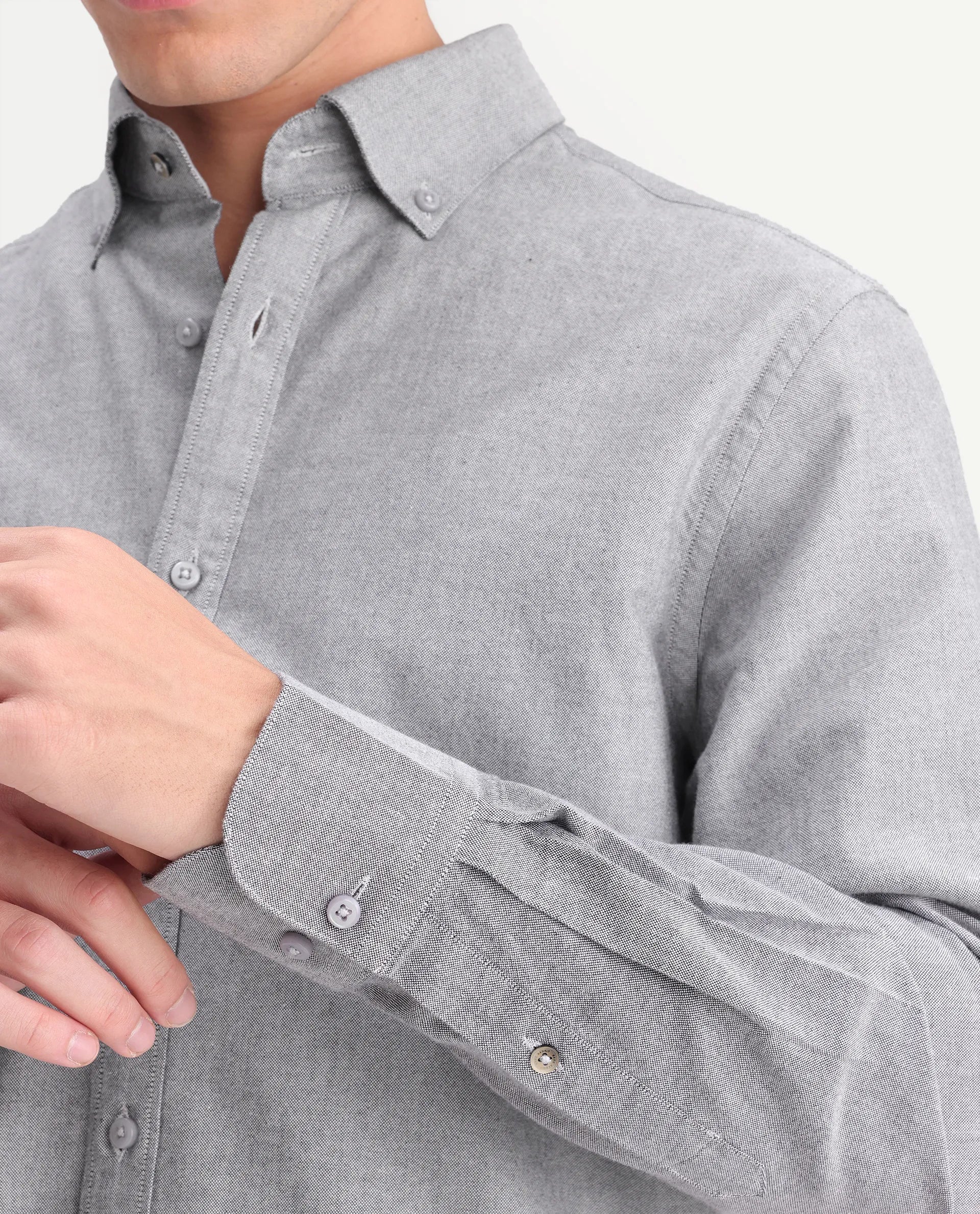 Rare Rabbit Men's Olise Grey Cotton Button-Down Collar Regular Fit Plain Shirt