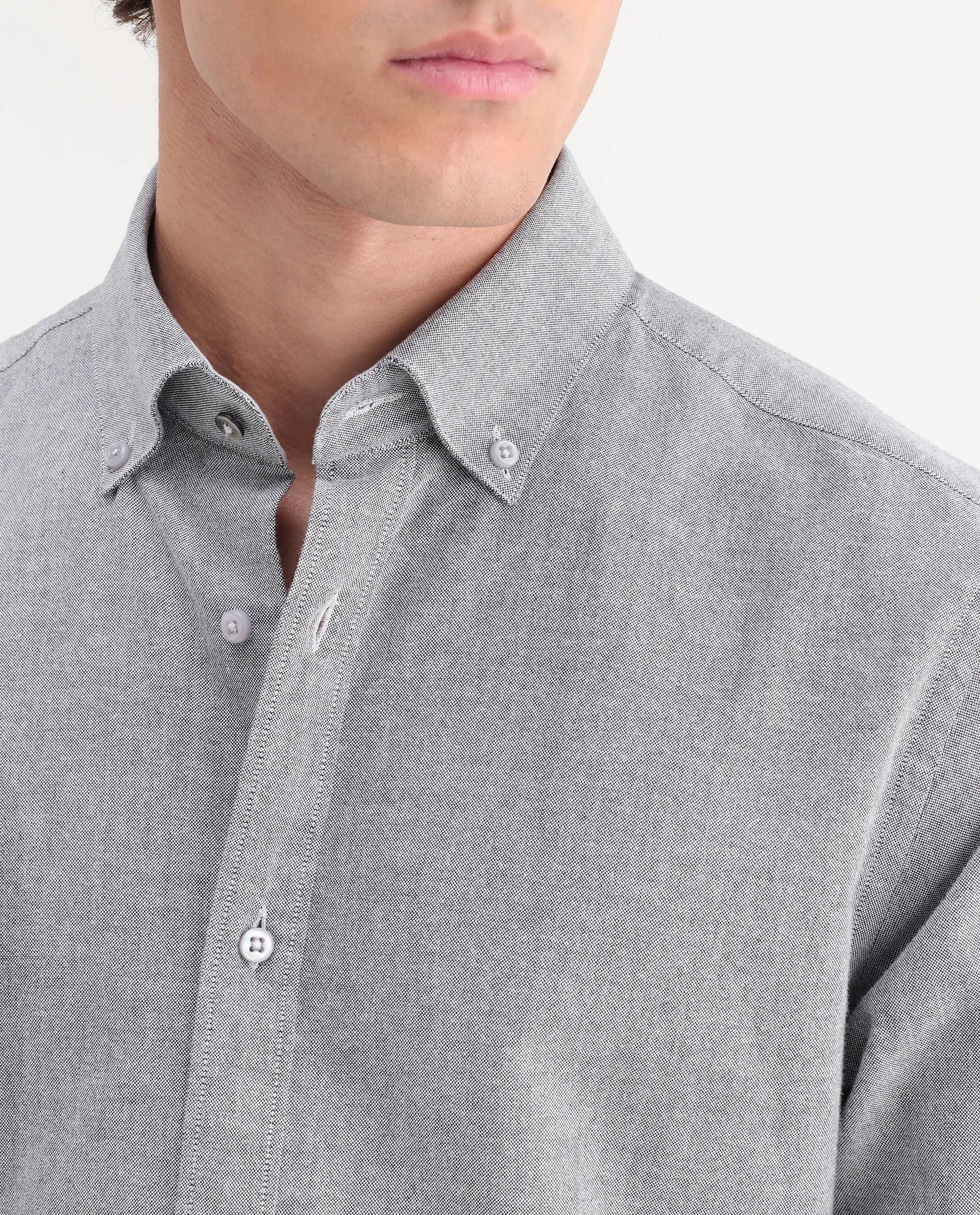 Rare Rabbit Men's Olise Grey Cotton Button-Down Collar Regular Fit Plain Shirt