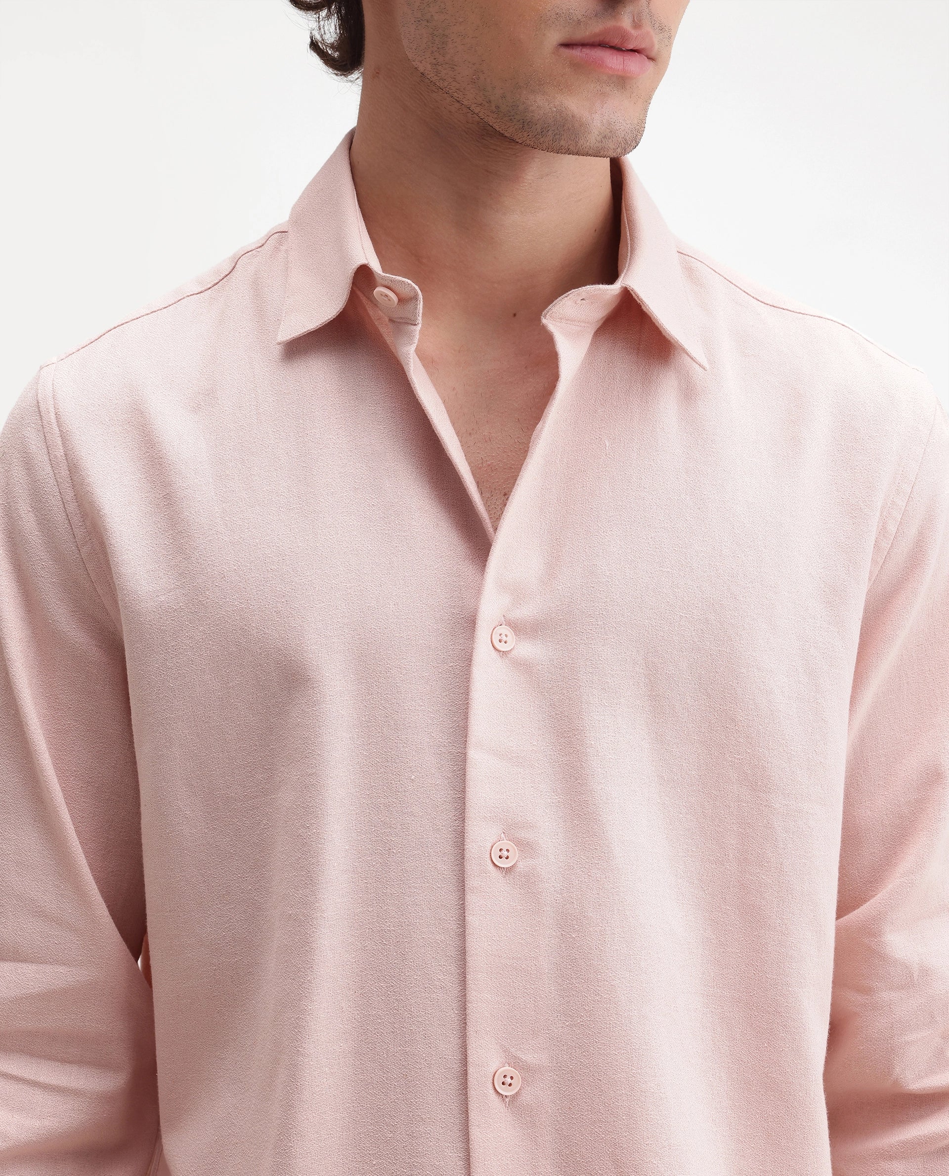 Rare Rabbit Men's Fexa Light Pink Cotton Blend Spread Collar Regular Plain Shirt