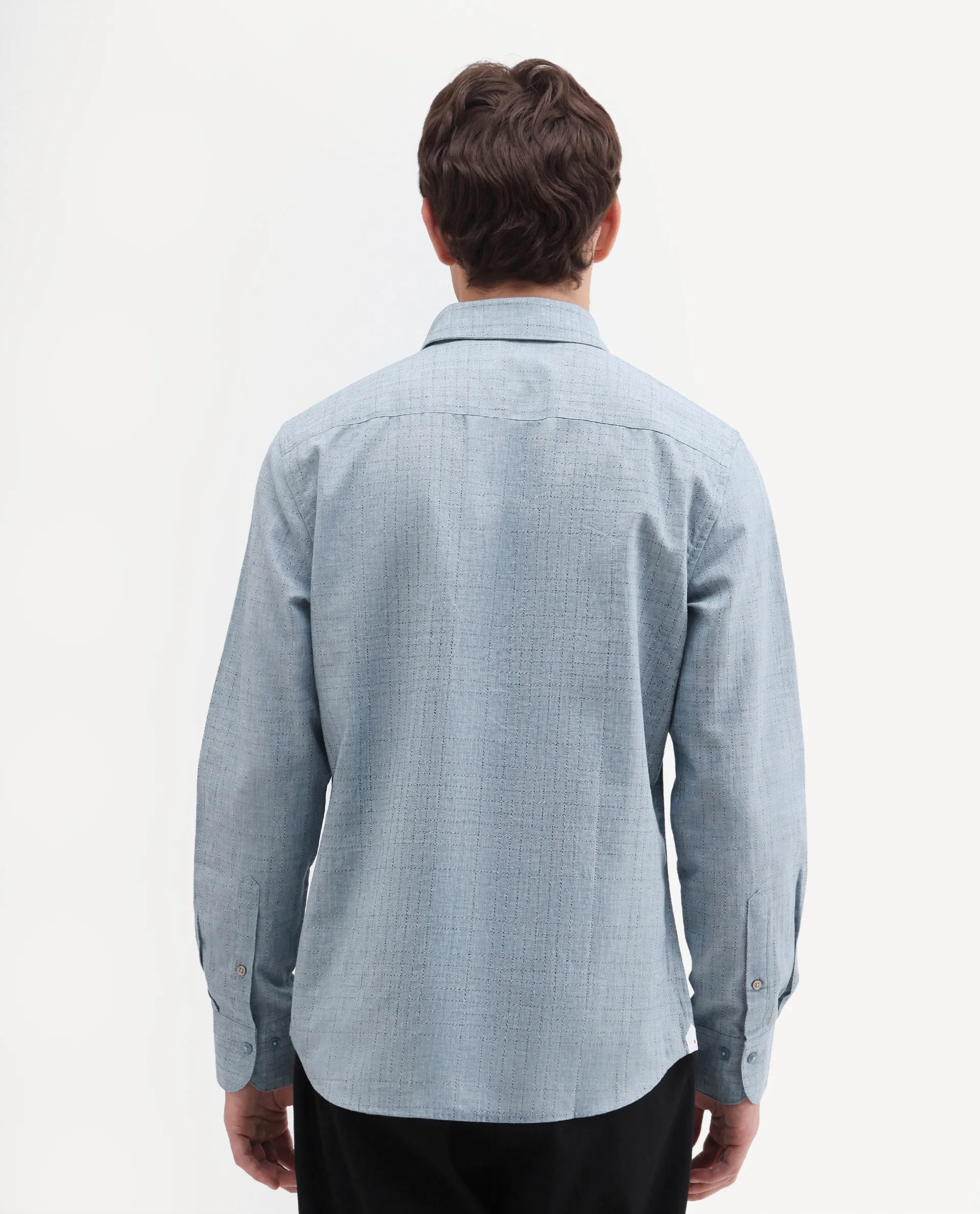 Rare Rabbit Men's Throt Dusky Blue Cotton Blend Fabric Spread Collar Regular Fit Checked Shirt