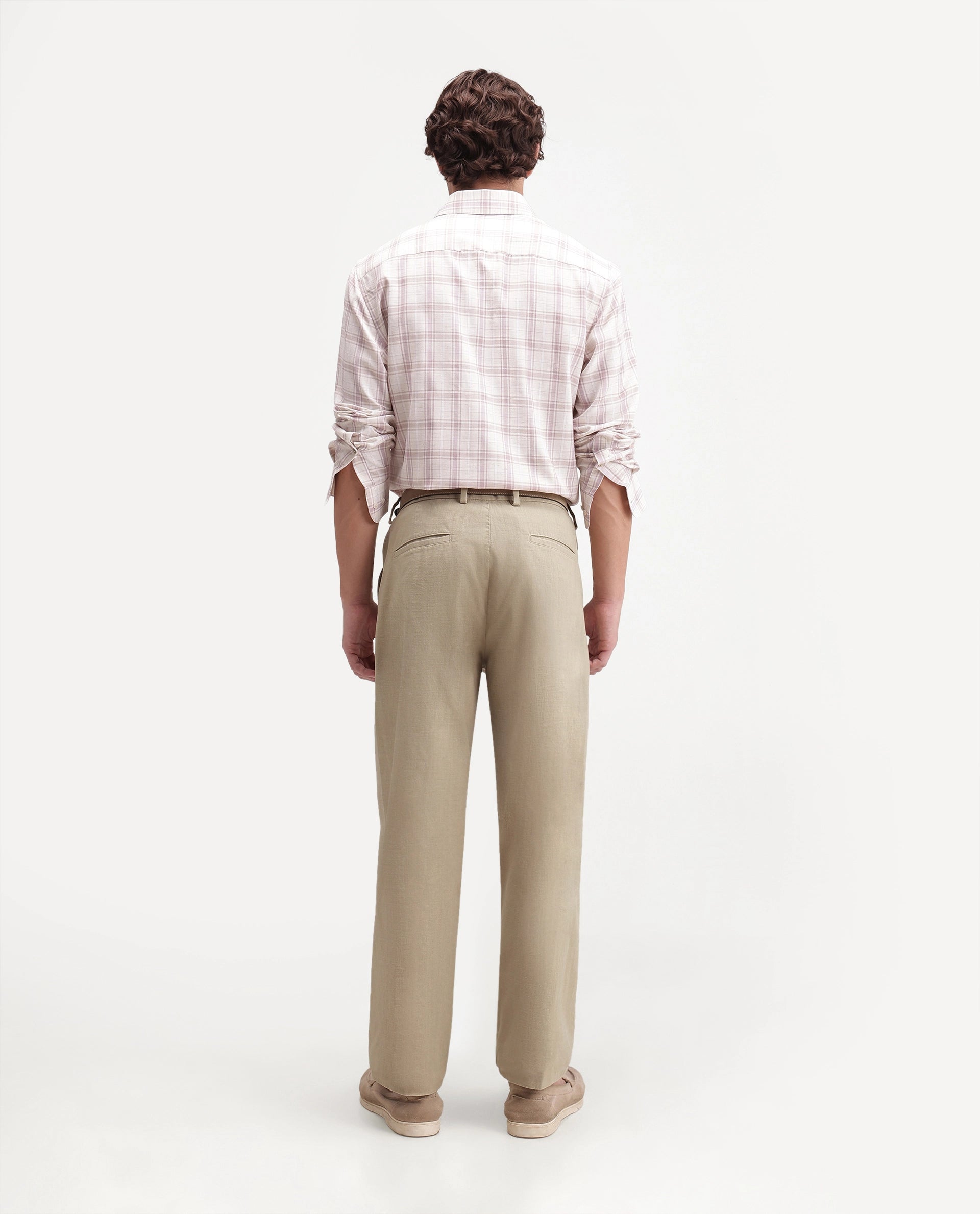 Rare Rabbit Men's Forge Khaki Linen Blend Fabric Regular Fit Plain Trouser