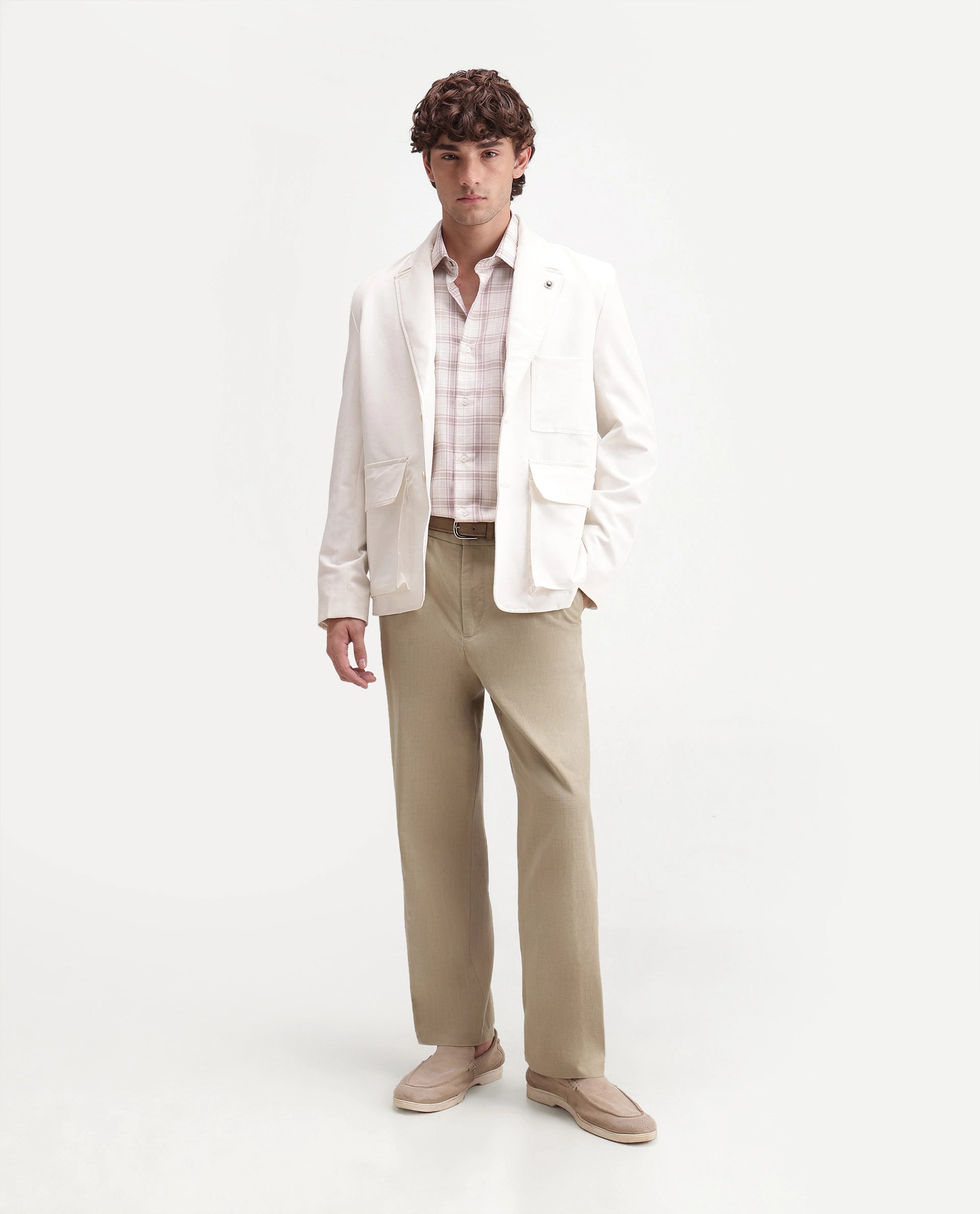 Rare Rabbit Men's Forge Khaki Linen Blend Fabric Regular Fit Plain Trouser