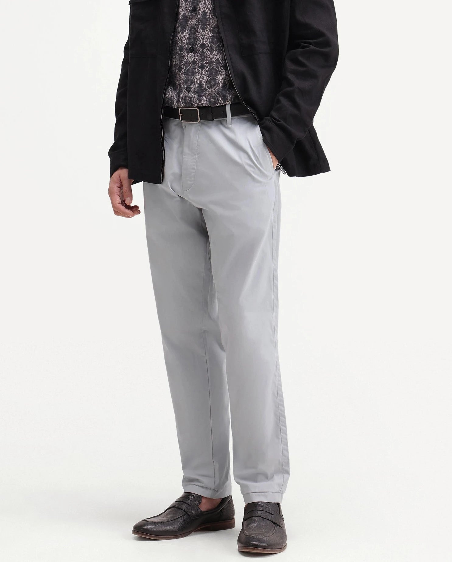 Rare Rabbit Men's Eder-T Light Blue Cotton Fabric Regular Fit Plain Trouser