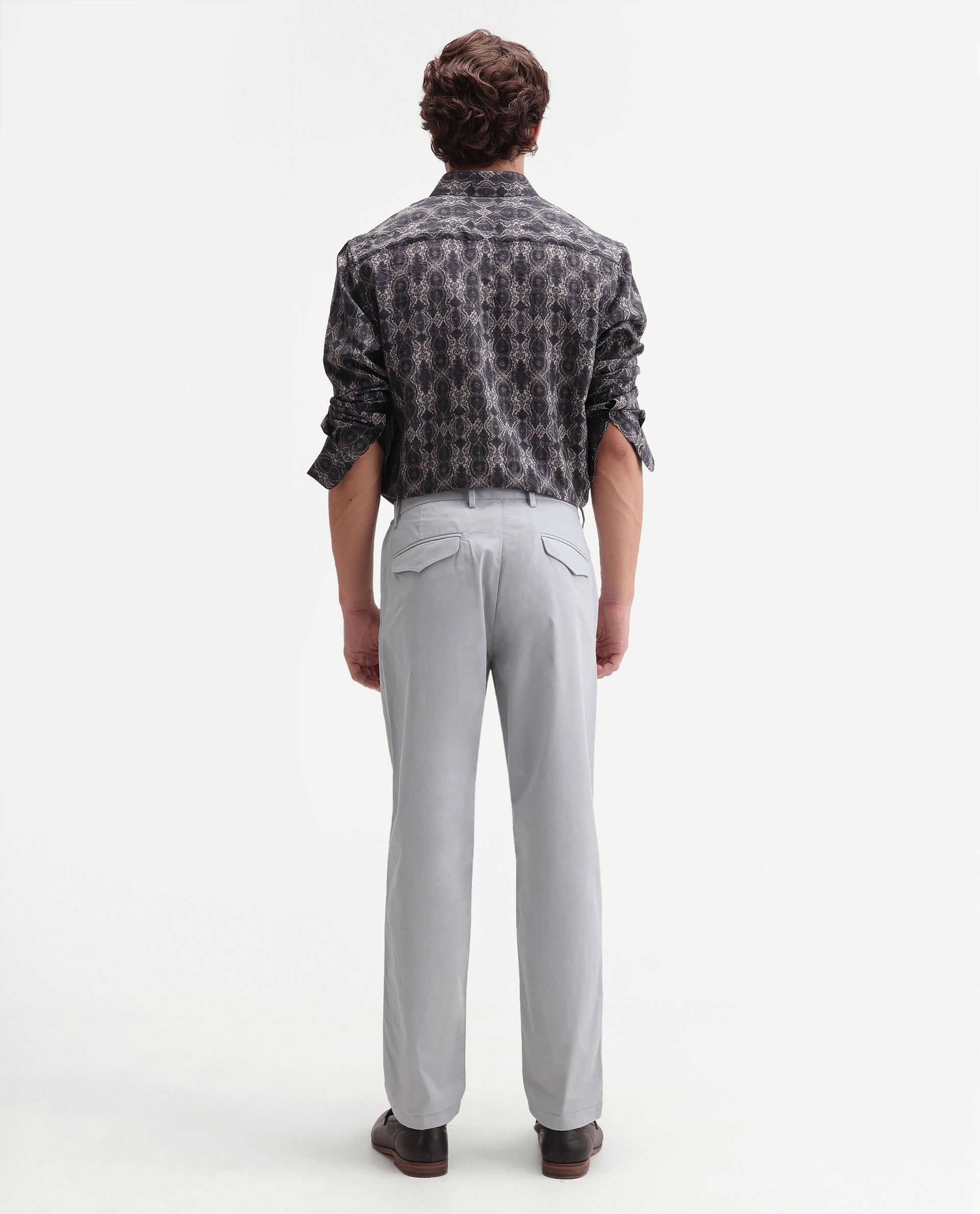 Rare Rabbit Men's Eder-T Light Blue Cotton Fabric Regular Fit Plain Trouser