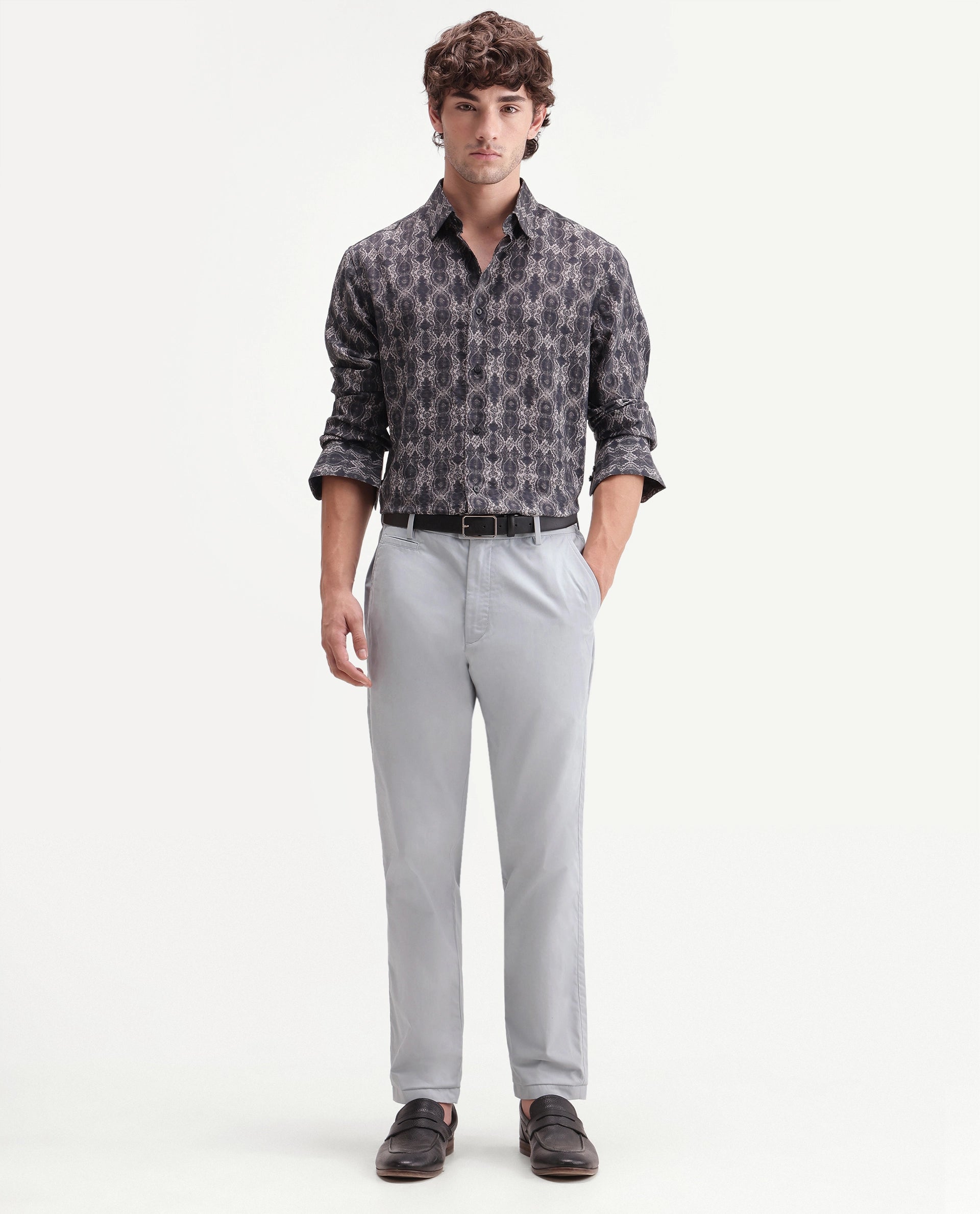 Rare Rabbit Men's Eder-T Light Blue Cotton Fabric Regular Fit Plain Trouser