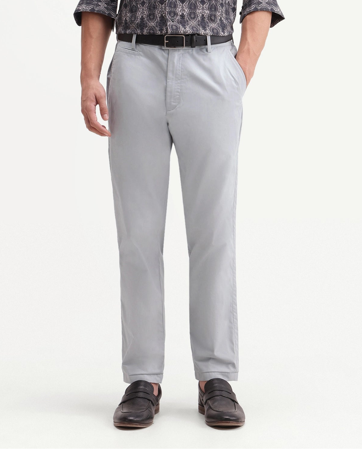 Rare Rabbit Men's Eder-T Light Blue Cotton Fabric Regular Fit Plain Trouser
