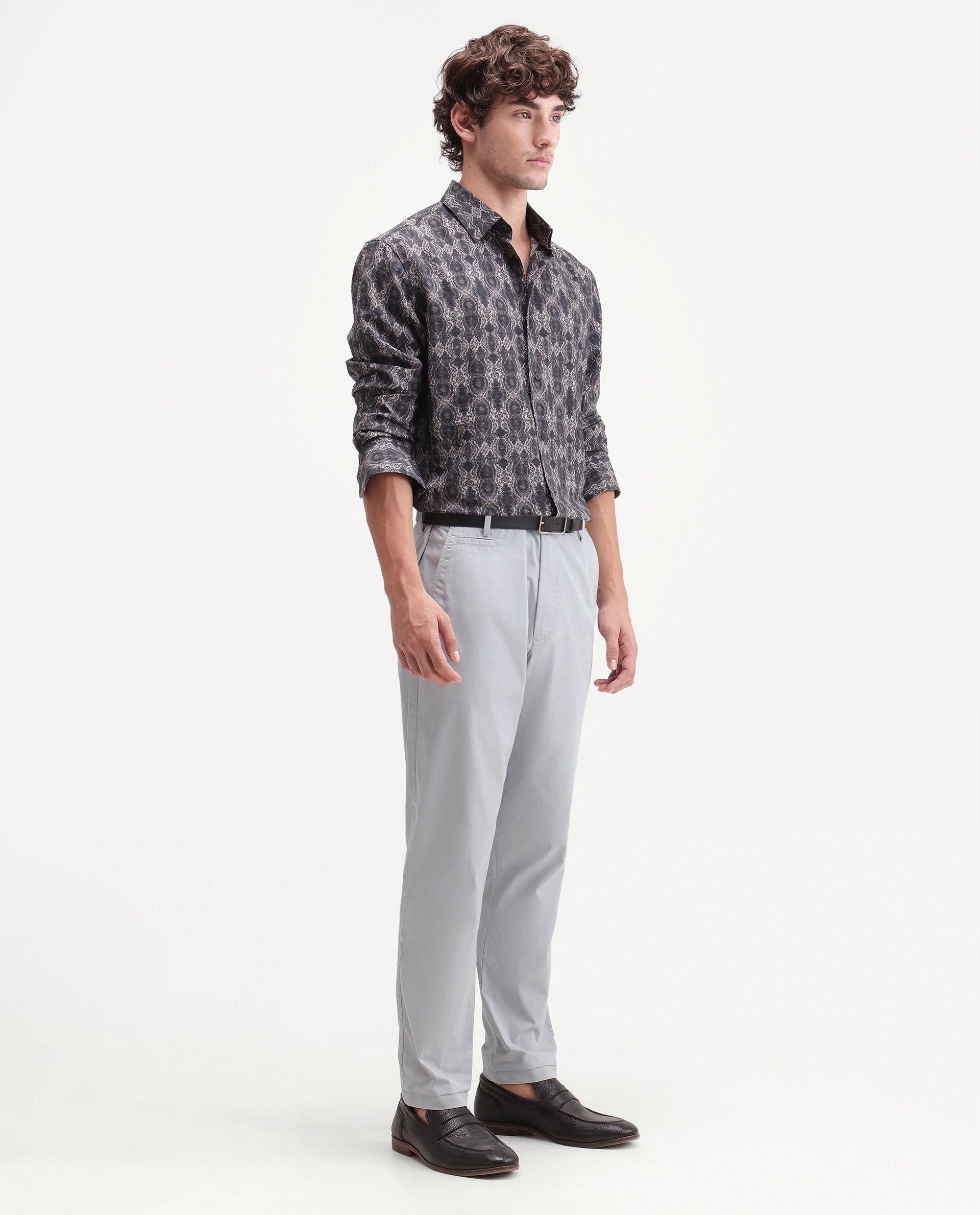 Rare Rabbit Men's Eder-T Light Blue Cotton Fabric Regular Fit Plain Trouser