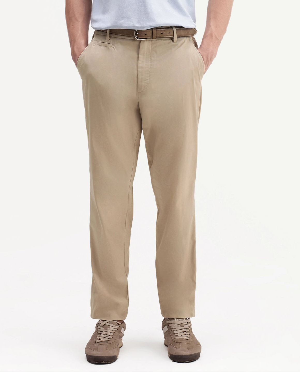 Rare Rabbit Men's Eder-T Beige Cotton Fabric Regular Fit Plain Trouser
