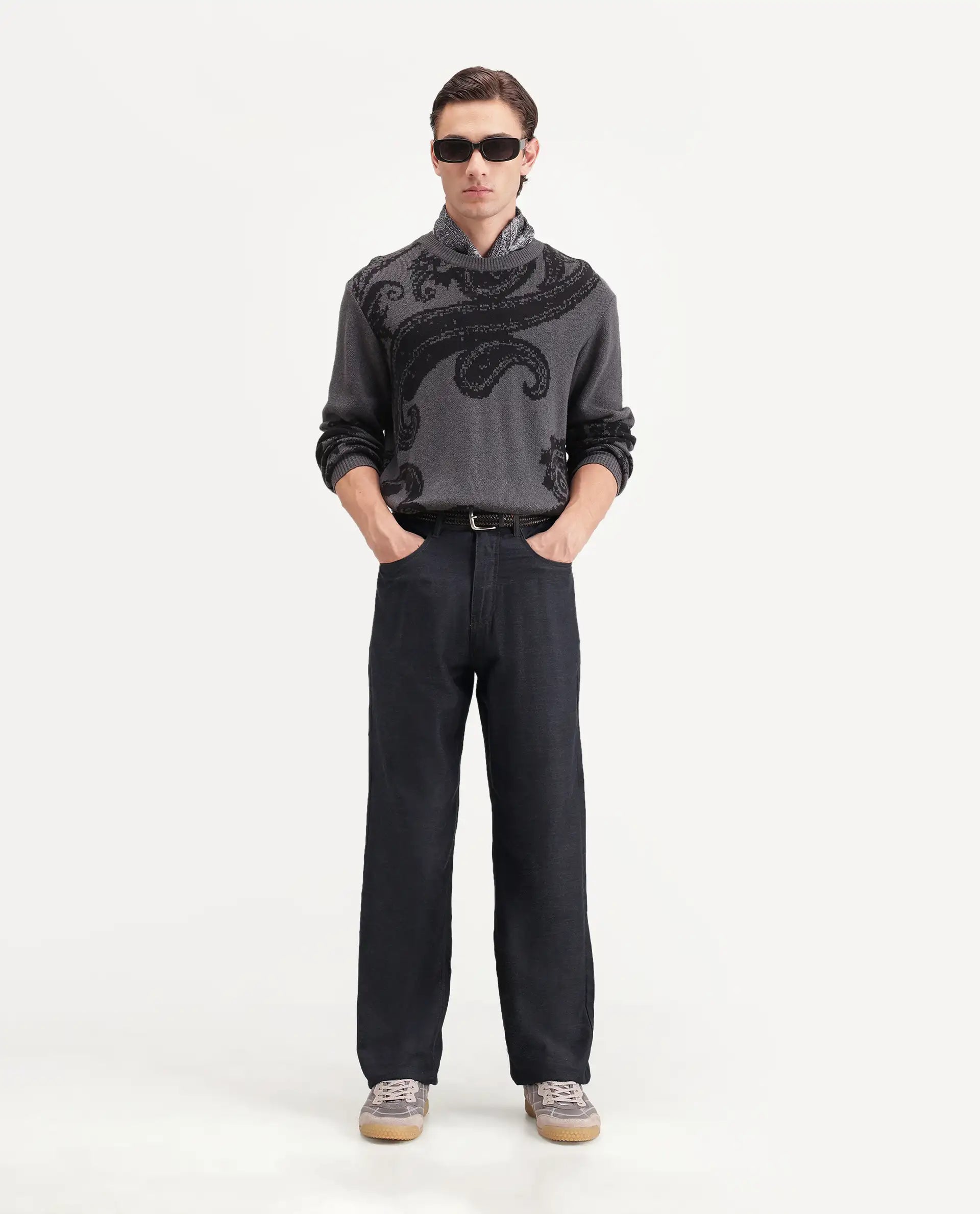 Rare Rabbit Men's Widow-B Black Cotton Blend Fabric Regular Fit Plain Trouser