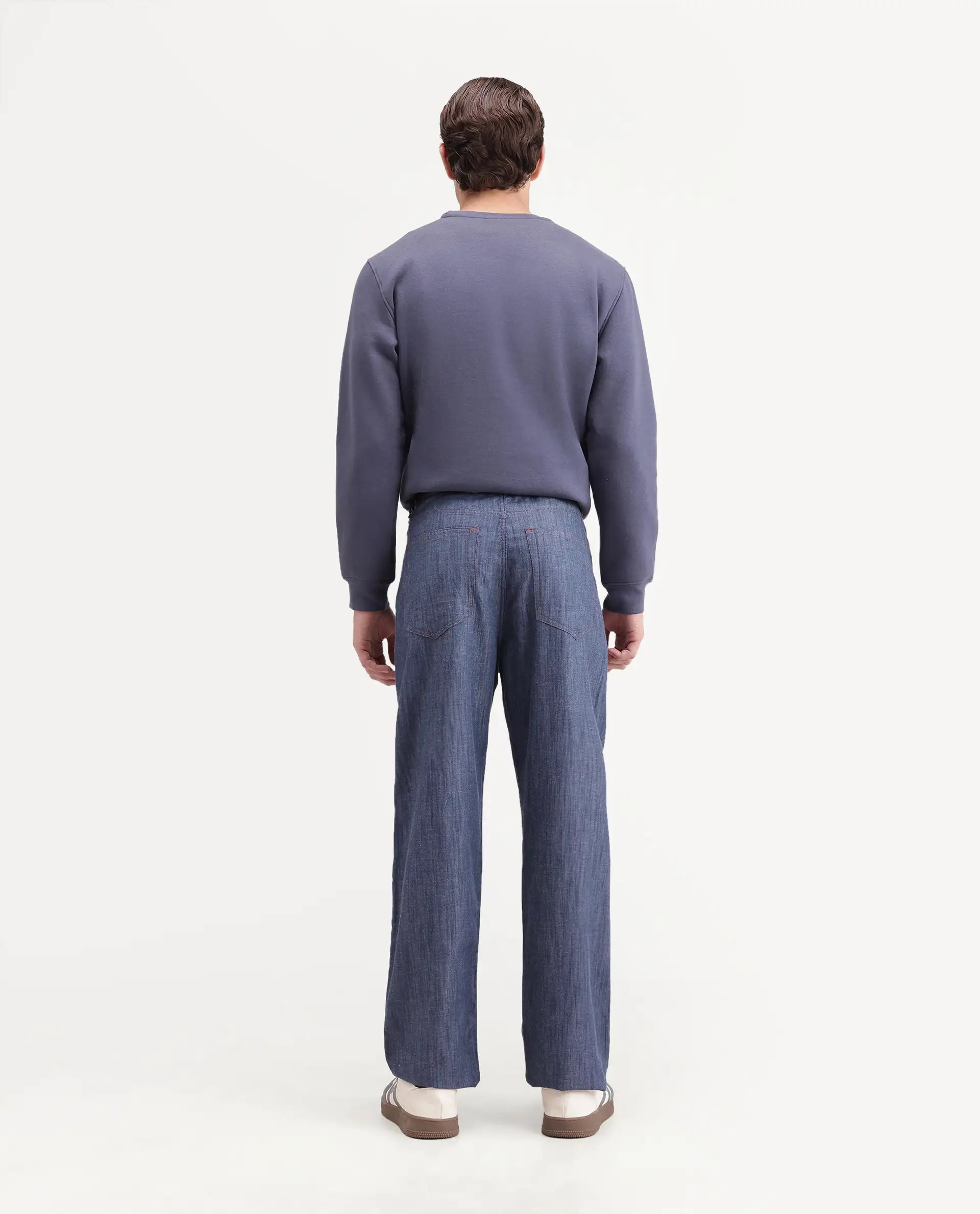 Rare Rabbit Men's Bettle-B Dark Blue Cotton Blend Fabric Regular Fit Plain Trouser