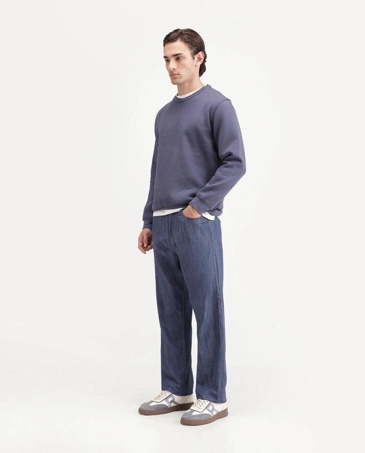 Rare Rabbit Men's Bettle-B Dark Blue Cotton Blend Fabric Regular Fit Plain Trouser