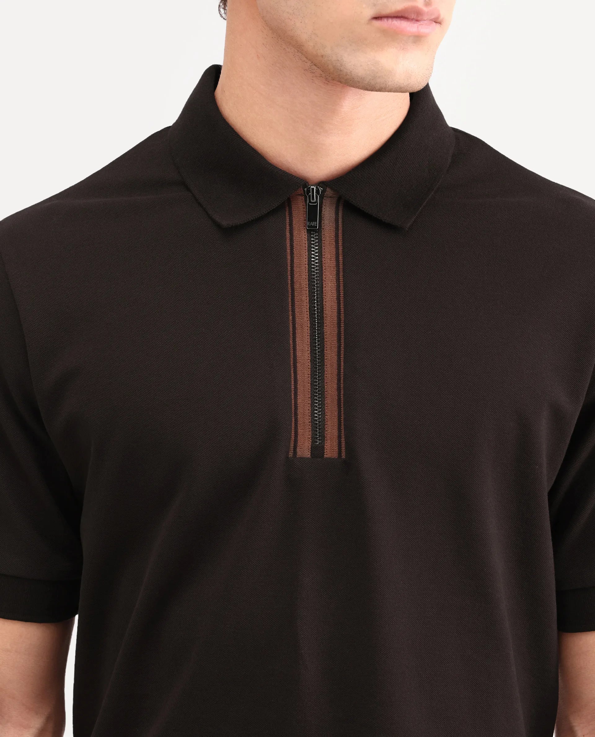 Rare Rabbit Men's Fur Brown Cotton Fabric Spread Collar Regular Fit Embroidered Polo