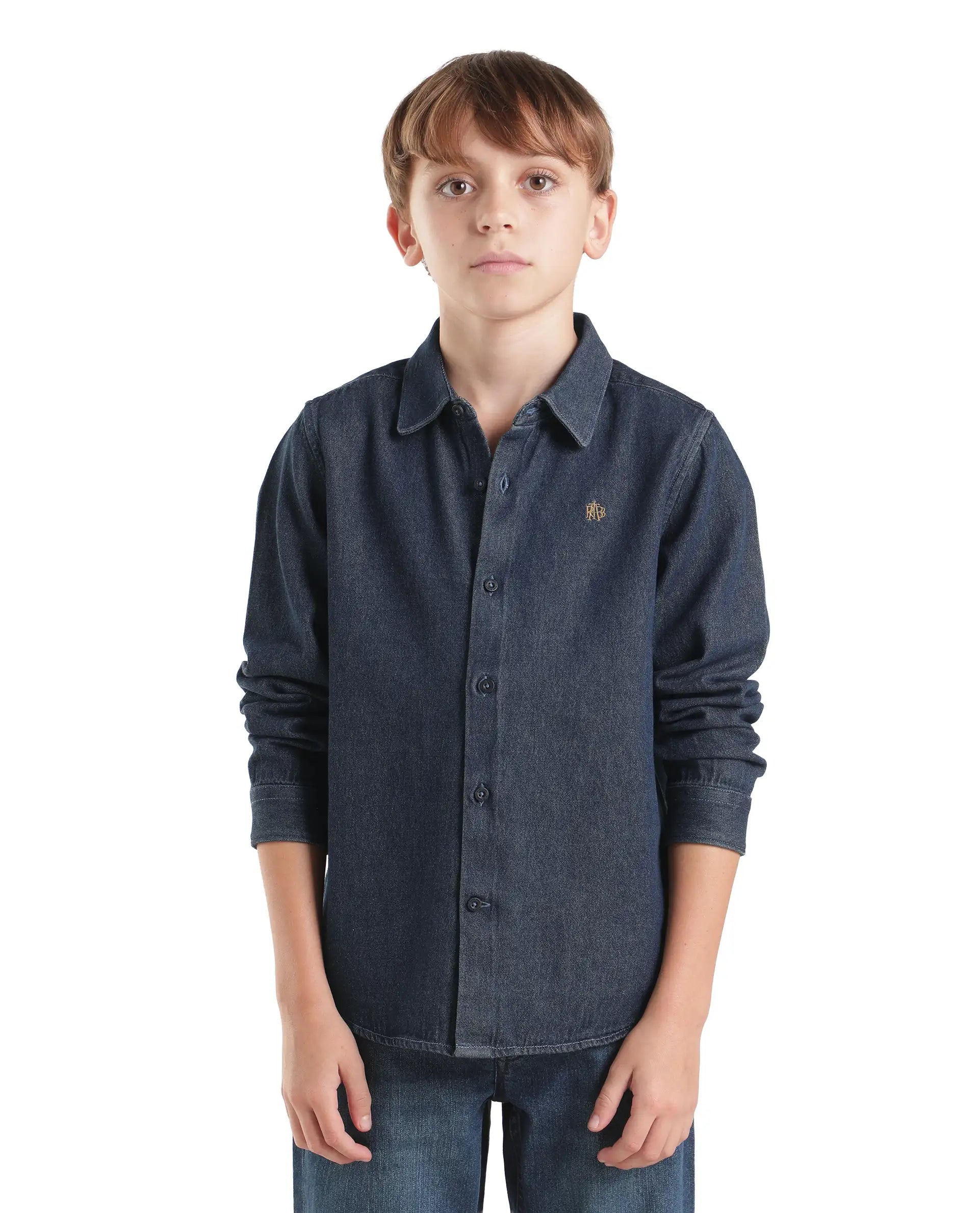 Rare Ones Kids Saiot Dark Blue Cotton Blend Fabric Button Closure Regular Fit Shirt