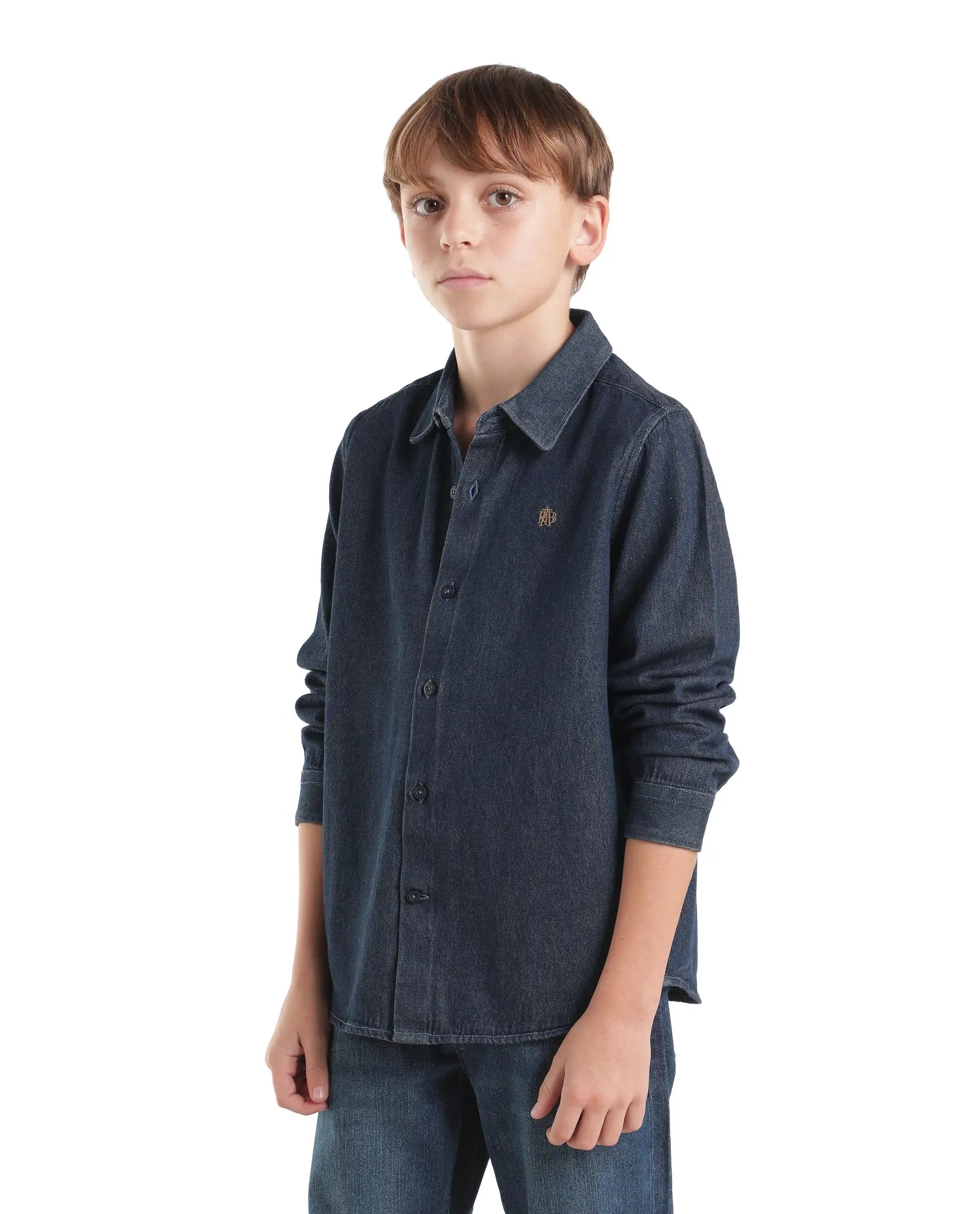 Rare Ones Kids Saiot Dark Blue Cotton Blend Fabric Button Closure Regular Fit Shirt