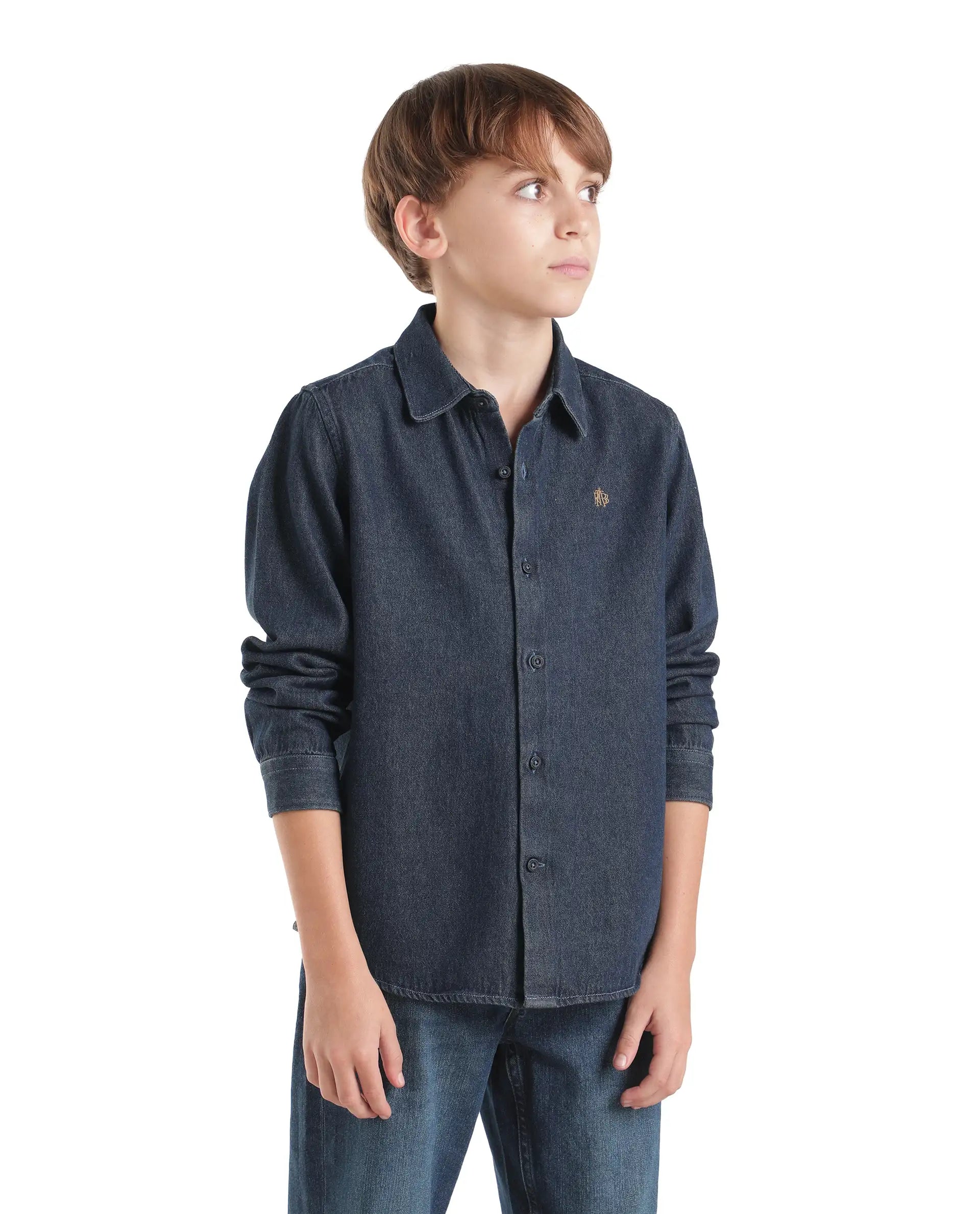 Rare Ones Kids Saiot Dark Blue Cotton Blend Fabric Button Closure Regular Fit Shirt