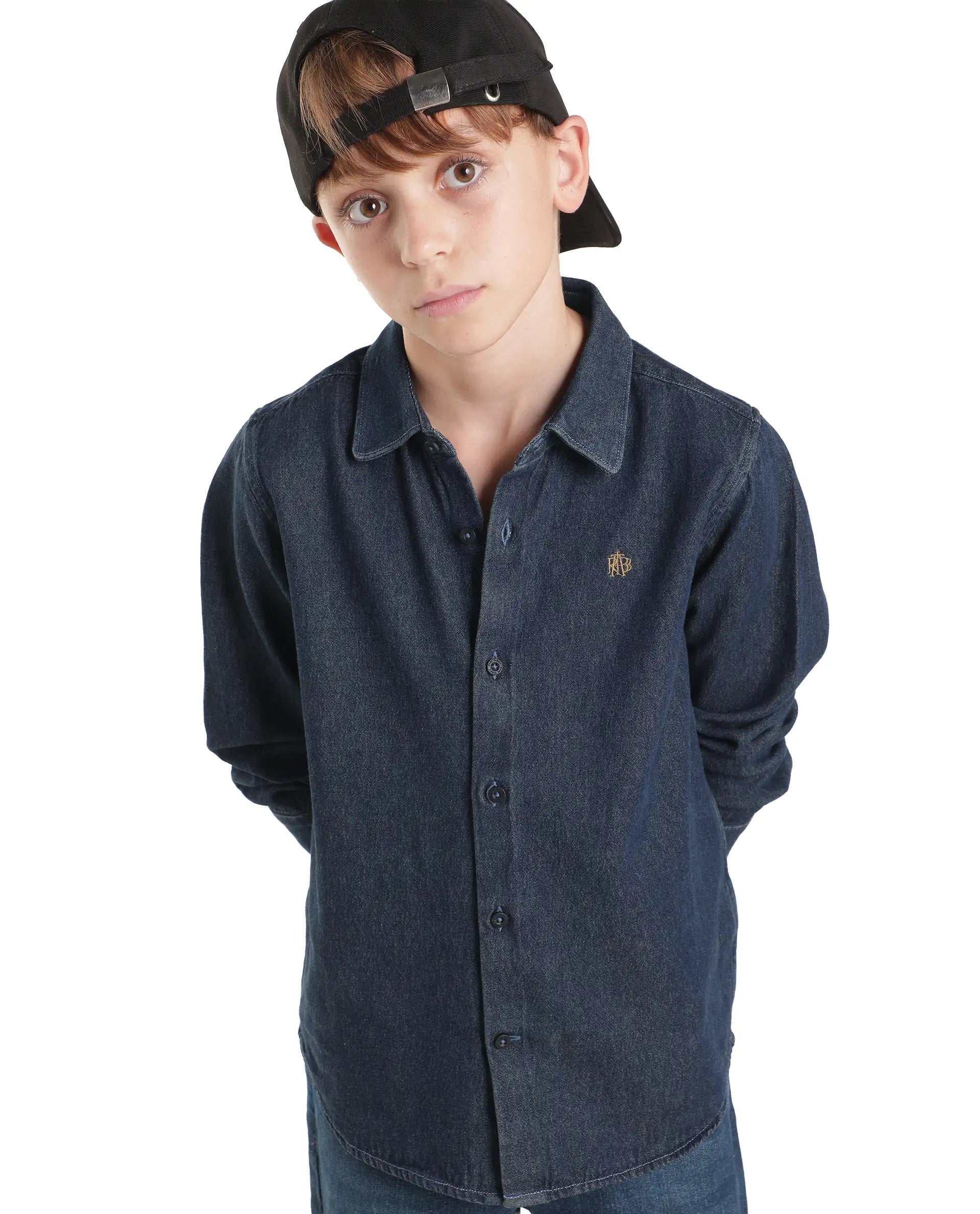 Rare Ones Kids Saiot Dark Blue Cotton Blend Fabric Button Closure Regular Fit Shirt