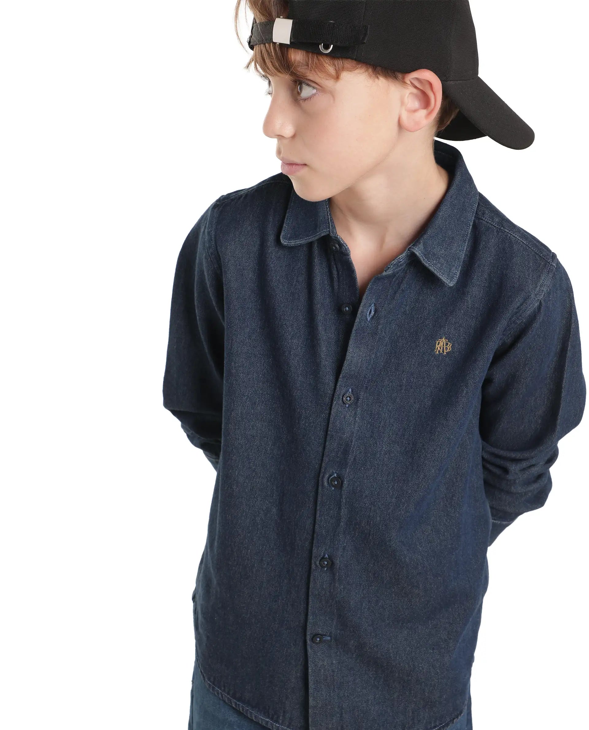 Rare Ones Kids Saiot Dark Blue Cotton Blend Fabric Button Closure Regular Fit Shirt