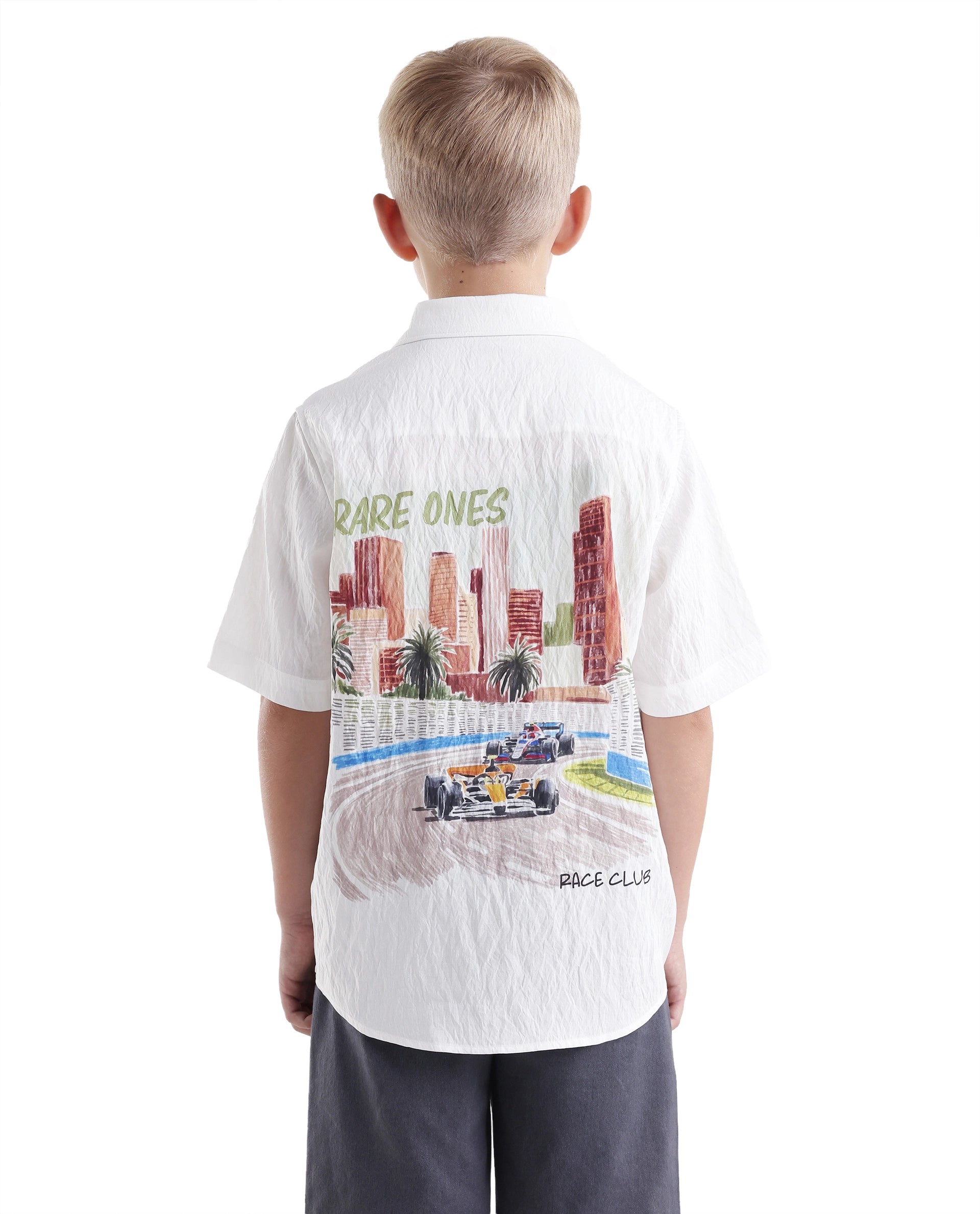 Rare Ones Kids Emory White Viscose Blend Fabric Button Closure Regular Fit Shirt