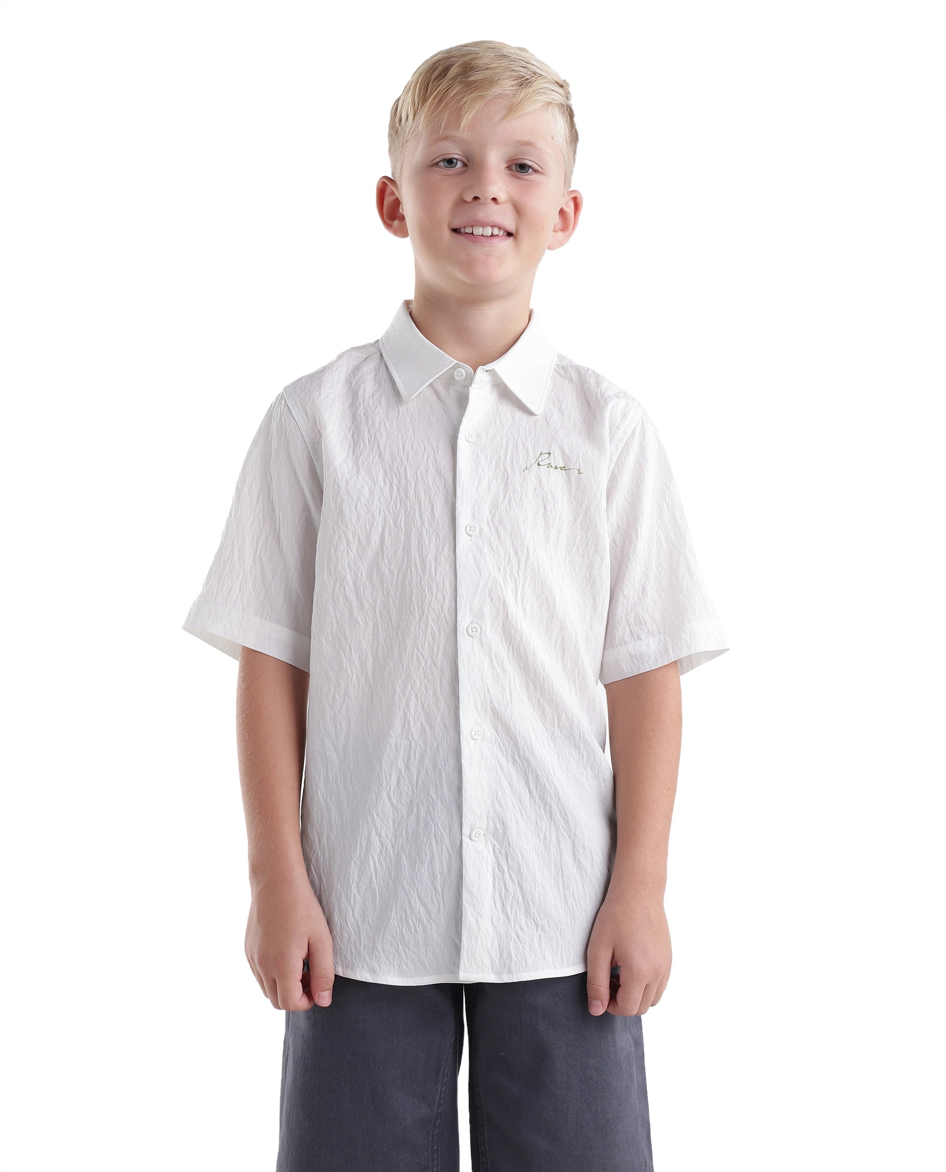 Rare Ones Kids Emory White Viscose Blend Fabric Button Closure Regular Fit Shirt