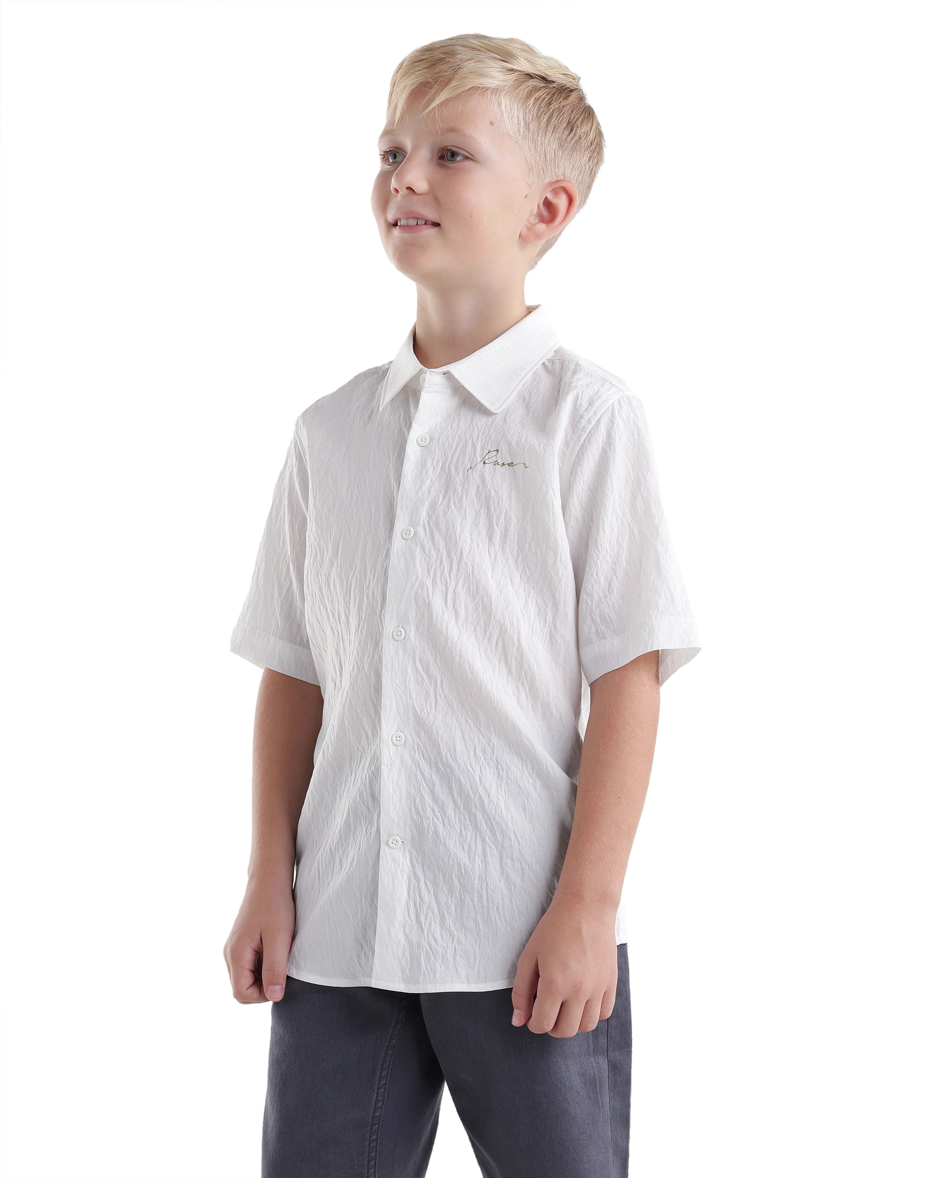 Rare Ones Kids Emory White Viscose Blend Fabric Button Closure Regular Fit Shirt