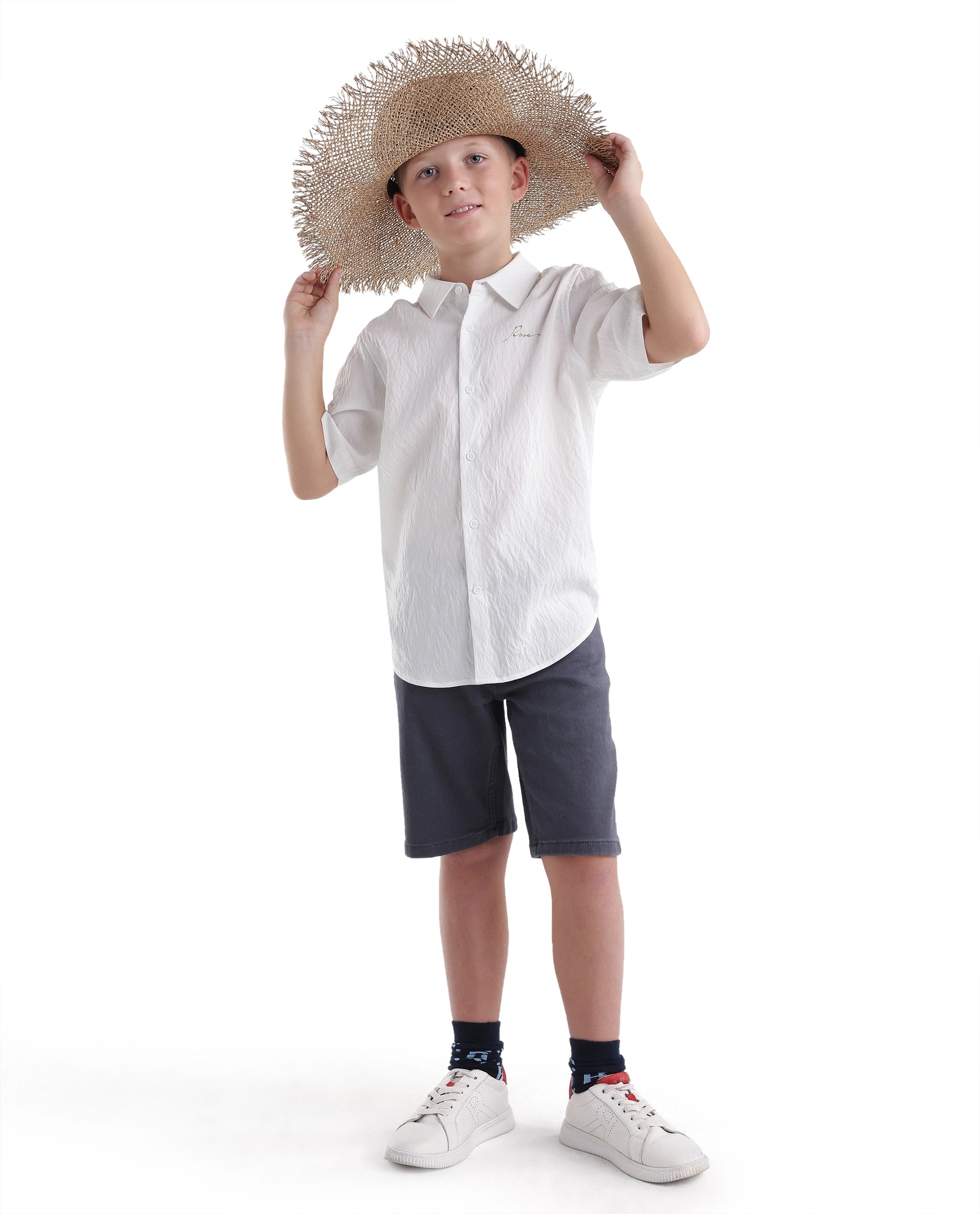 Rare Ones Kids Emory White Viscose Blend Fabric Button Closure Regular Fit Shirt