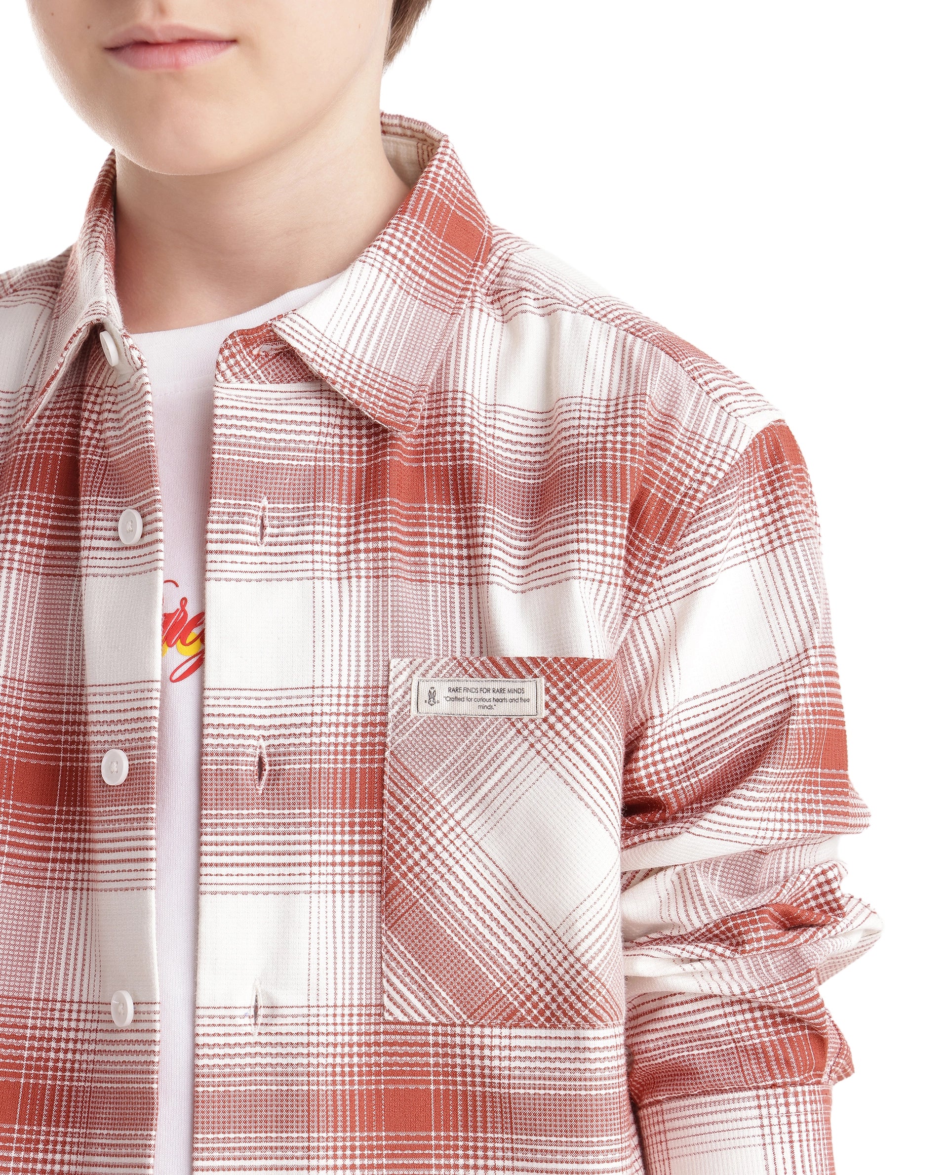 Rare Ones Kids Zhek Rust Cotton Blend Fabric Button Closure Relaxed Fit Shirt
