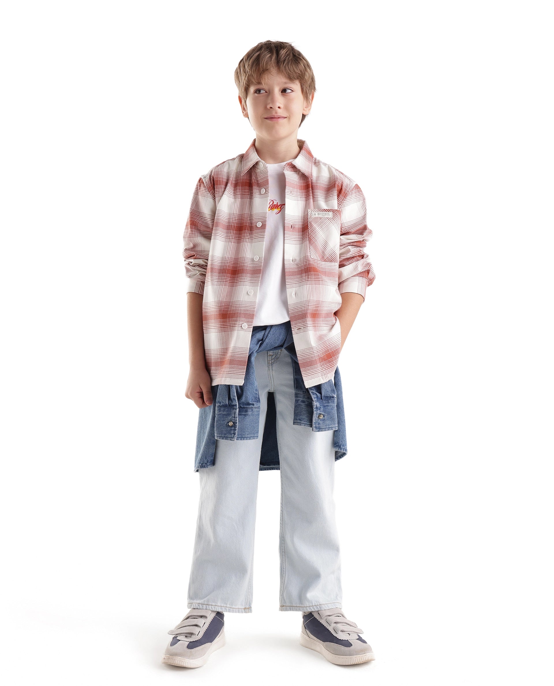 Rare Ones Kids Zhek Rust Cotton Blend Fabric Button Closure Relaxed Fit Shirt