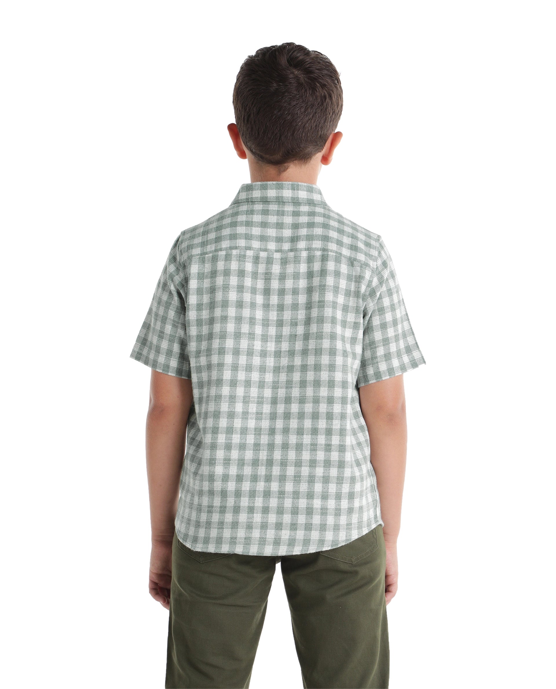 Rare Ones Kids Itel Dusky Green Cotton Fabric Button Closure Regular Fit Shirt