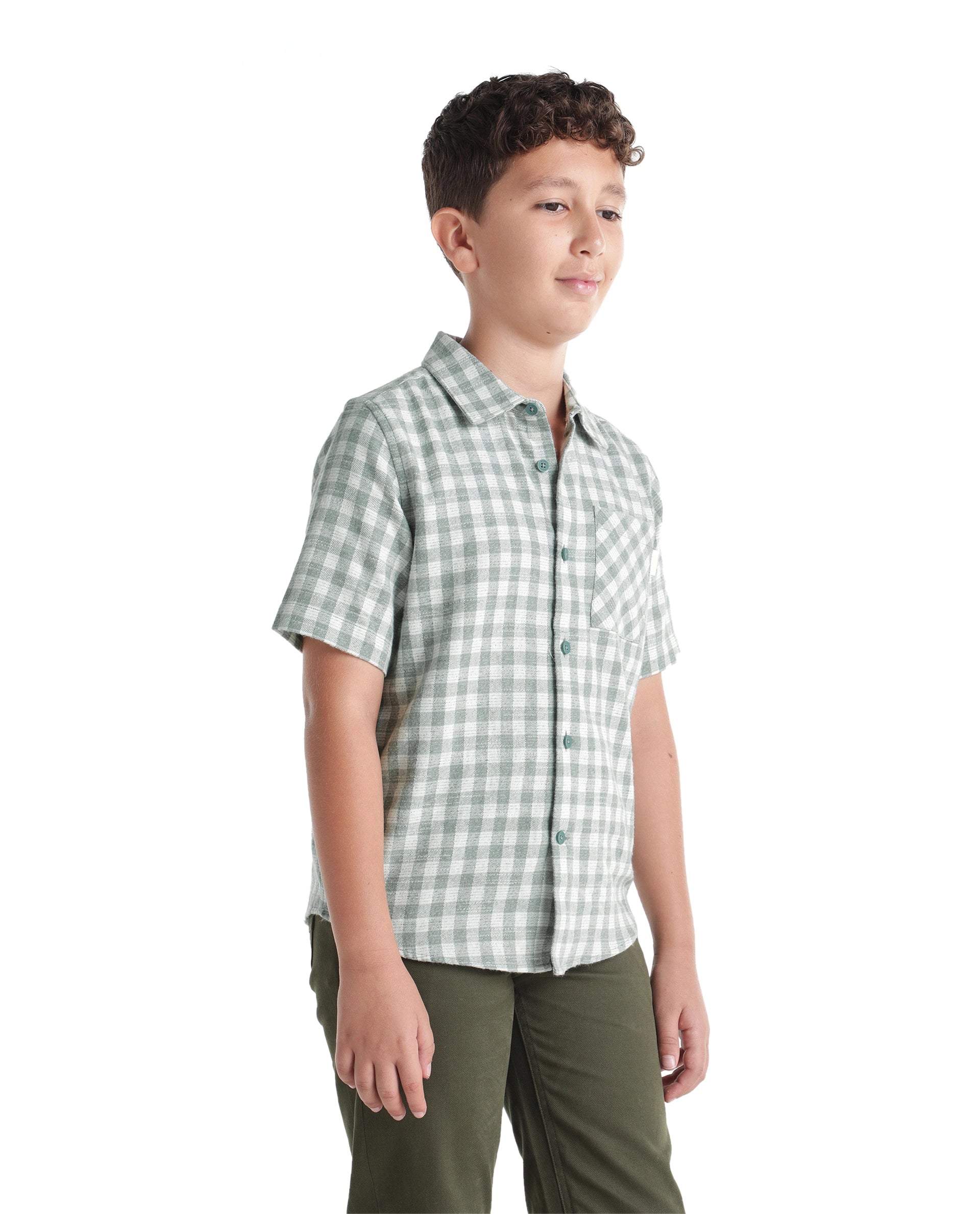 Rare Ones Kids Itel Dusky Green Cotton Fabric Button Closure Regular Fit Shirt