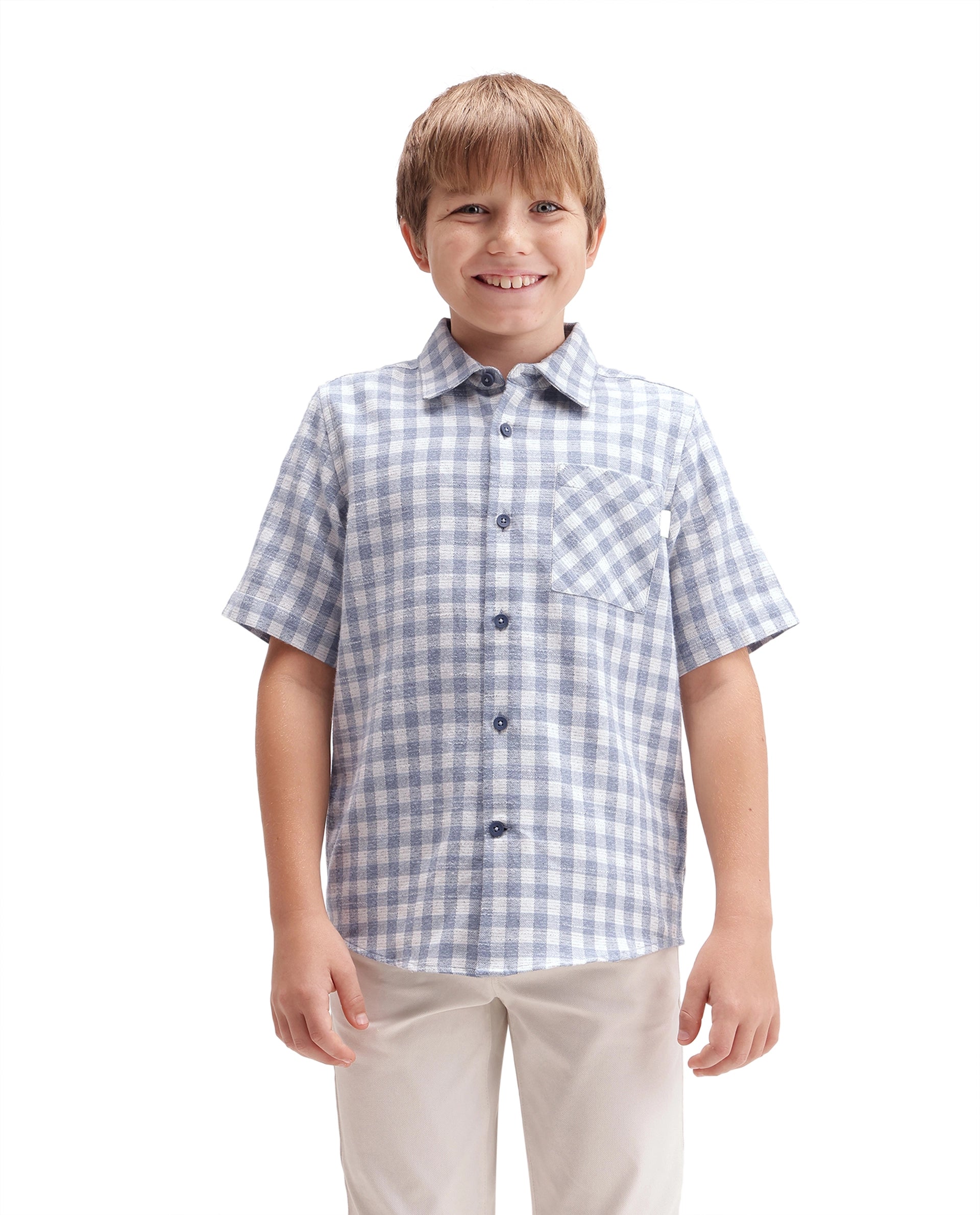 Rare Ones Kids Itel Dusky Blue Cotton Fabric Button Closure Regular Fit Shirt
