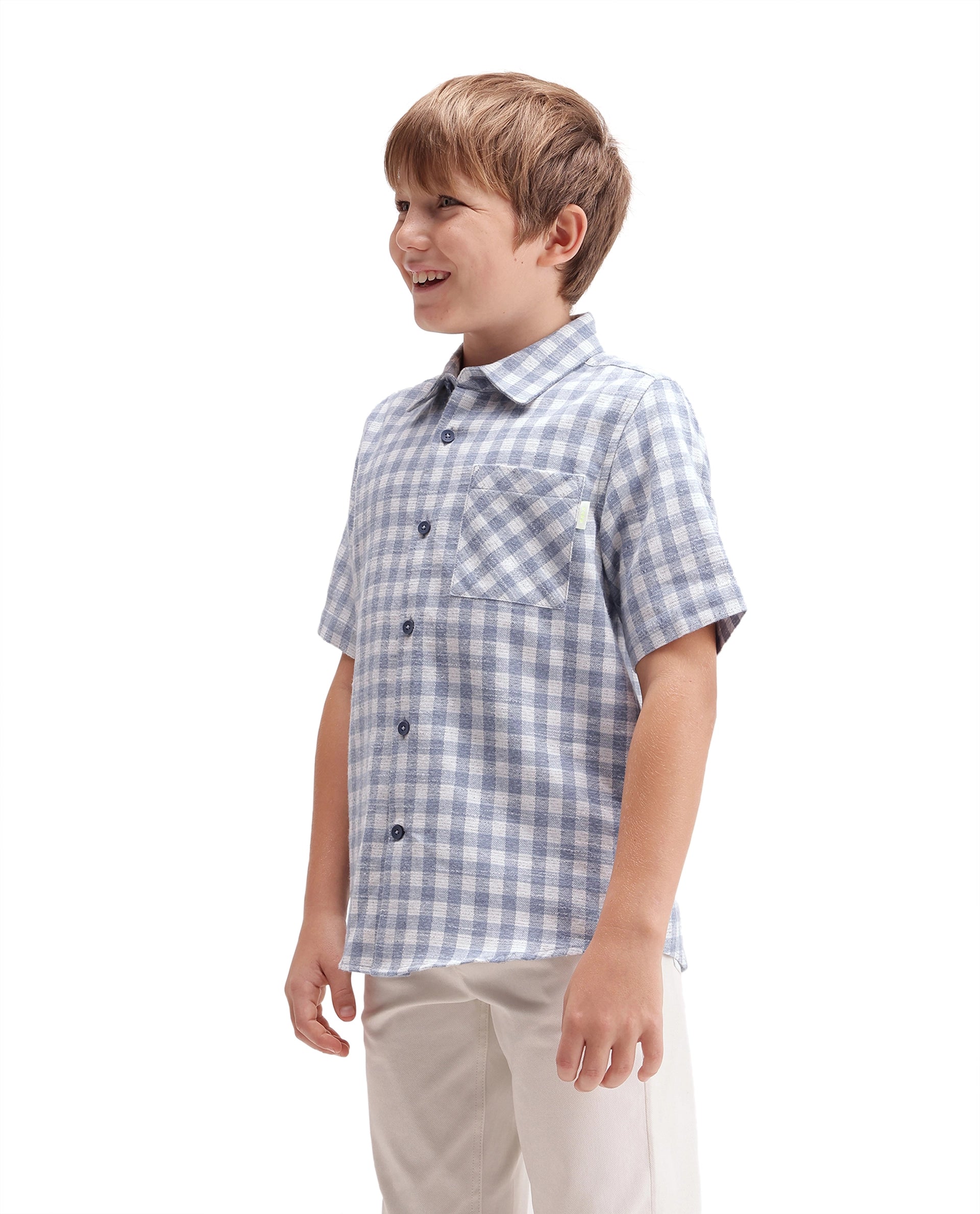 Rare Ones Kids Itel Dusky Blue Cotton Fabric Button Closure Regular Fit Shirt