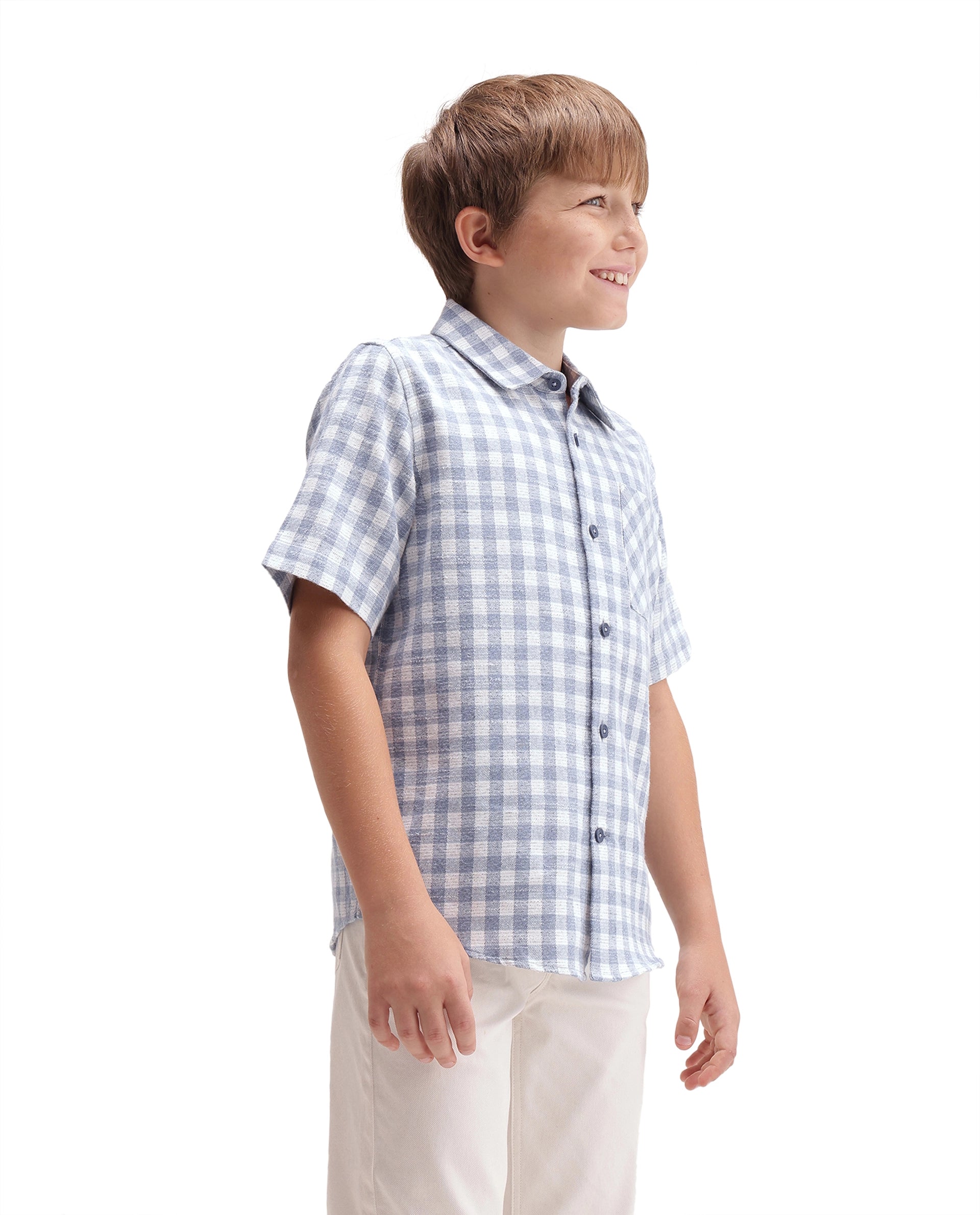 Rare Ones Kids Itel Dusky Blue Cotton Fabric Button Closure Regular Fit Shirt