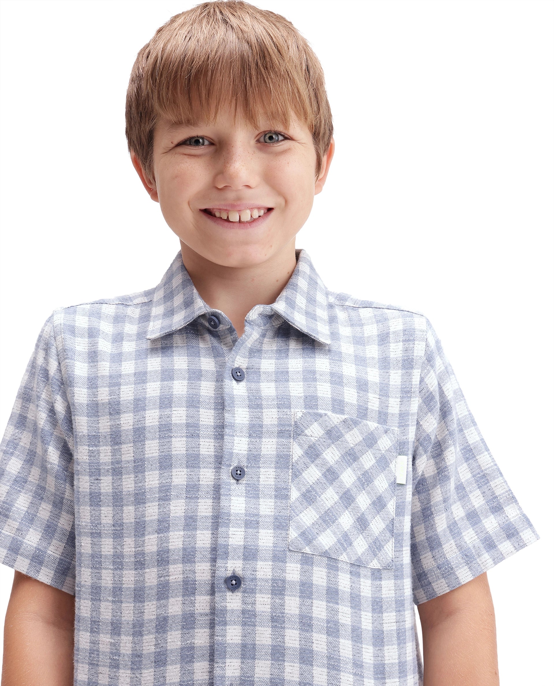 Rare Ones Kids Itel Dusky Blue Cotton Fabric Button Closure Regular Fit Shirt