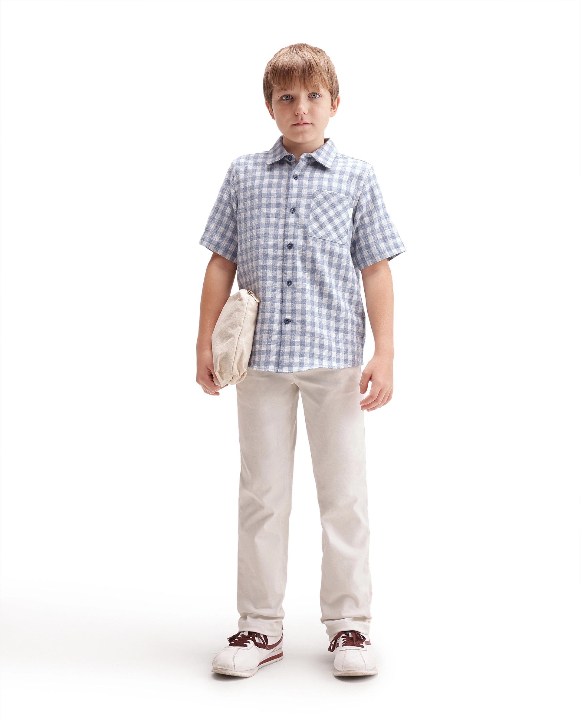 Rare Ones Kids Itel Dusky Blue Cotton Fabric Button Closure Regular Fit Shirt