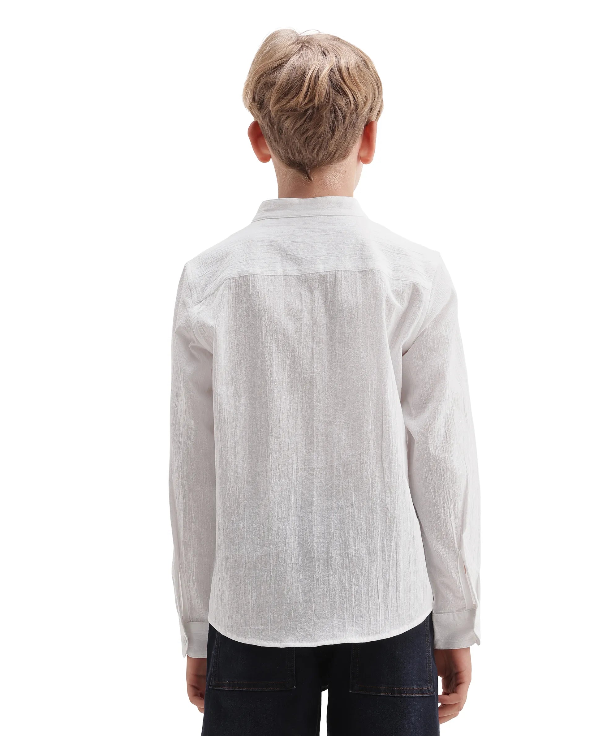 Rare Ones Kids Clin White Cotton Fabric Button Closure Regular Fit Shirt