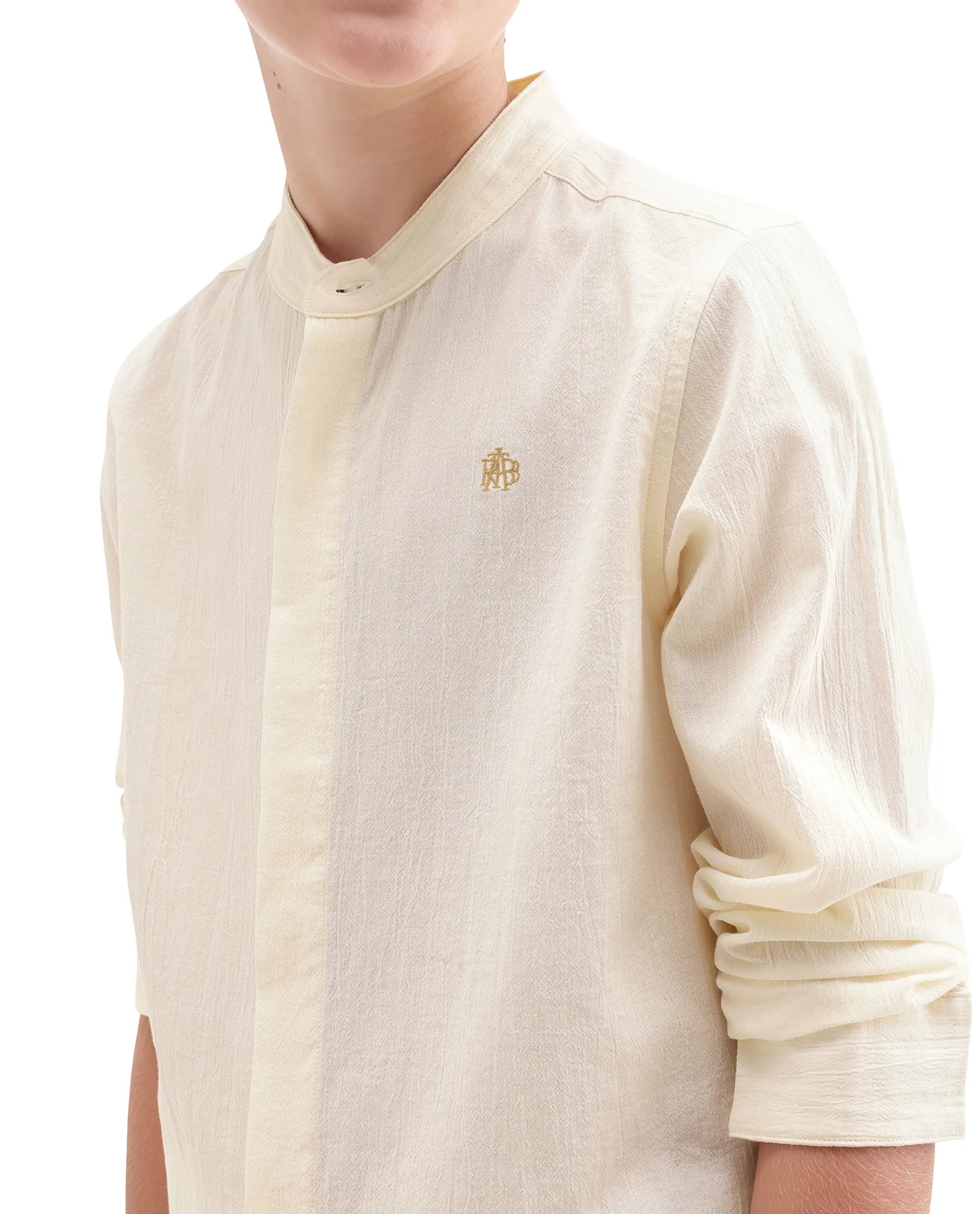Rare Ones Kids Clin Off White Cotton Fabric Button Closure Regular Fit Shirt