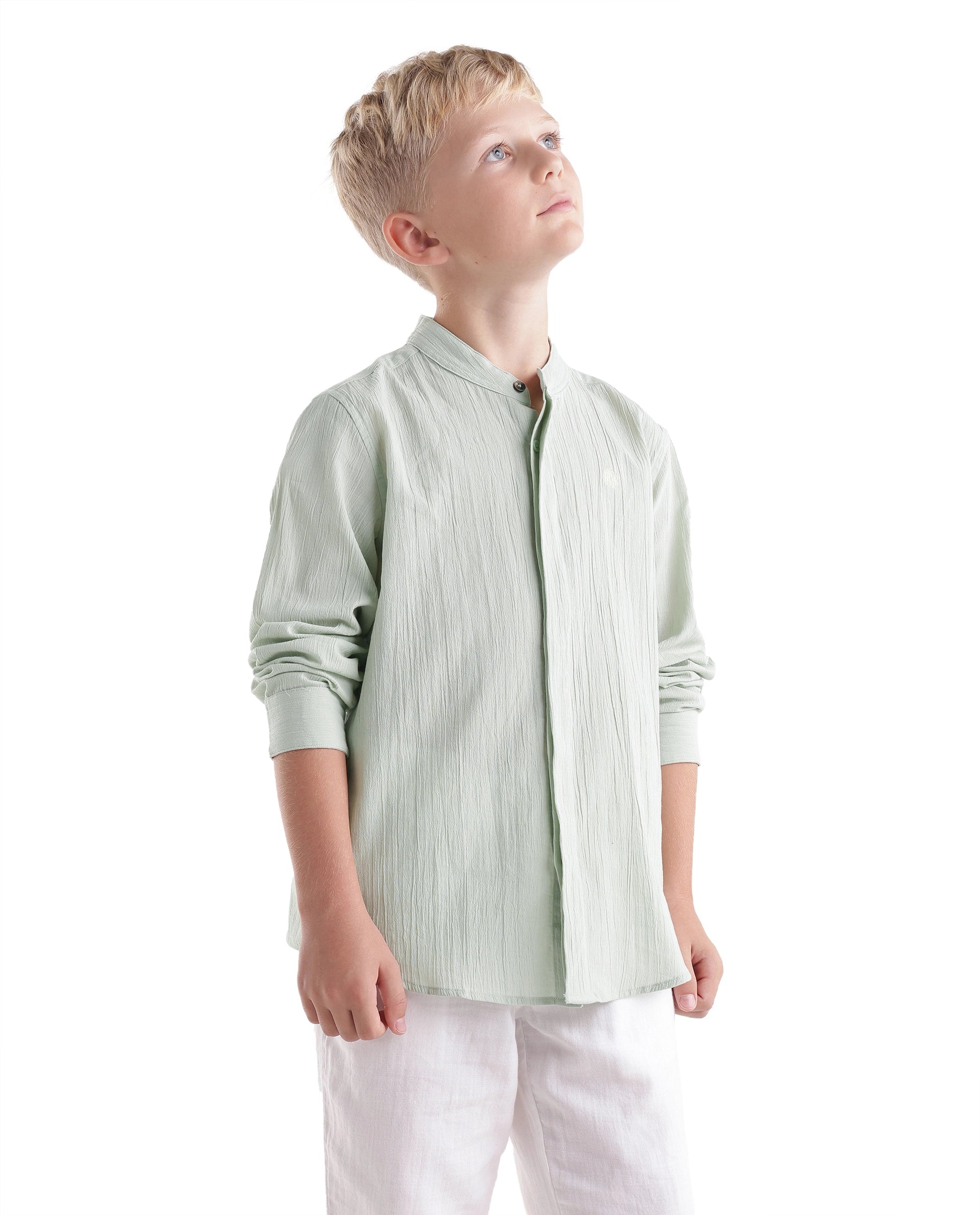 Rare Ones Kids Clin Green Cotton Fabric Button Closure Regular Fit Shirt