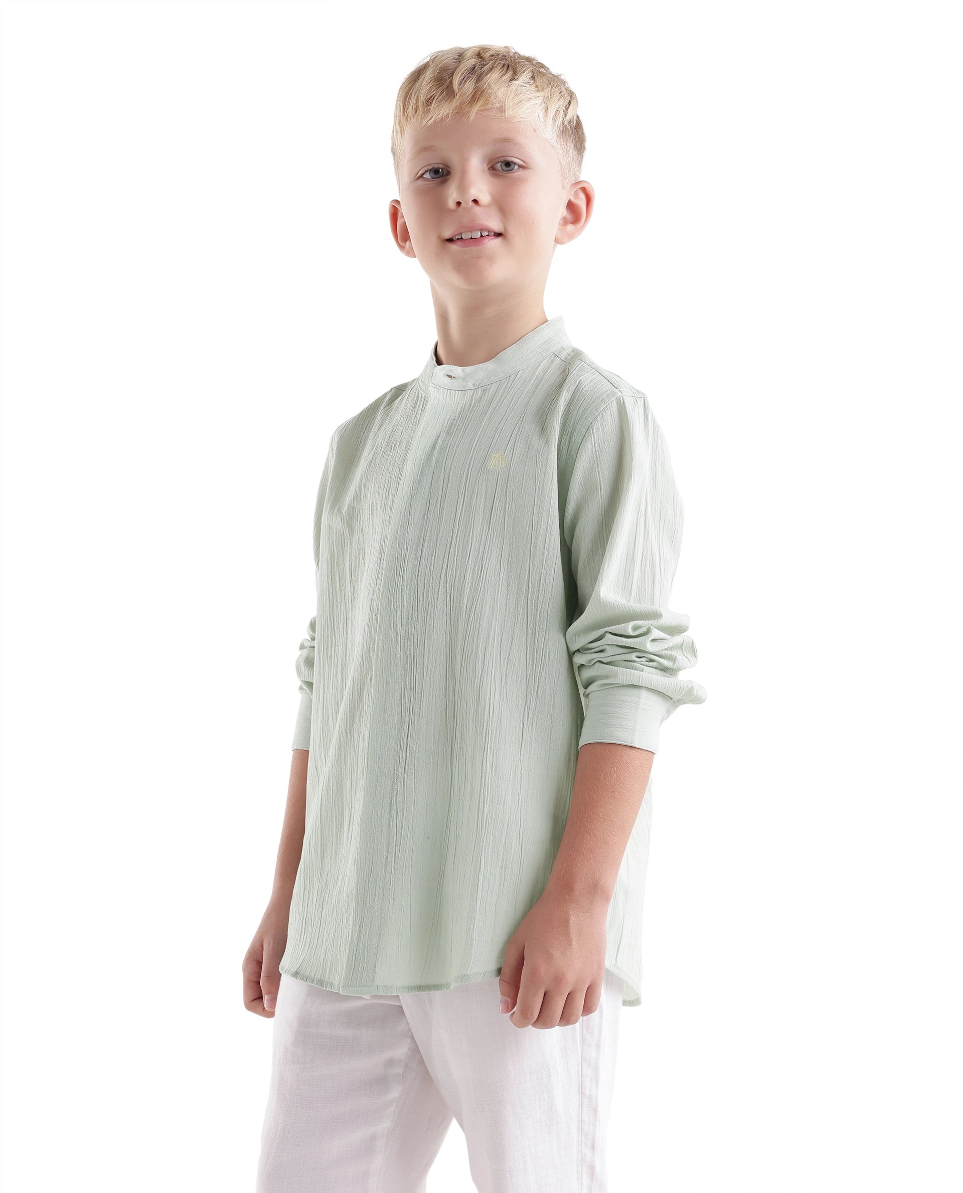 Rare Ones Kids Clin Green Cotton Fabric Button Closure Regular Fit Shirt