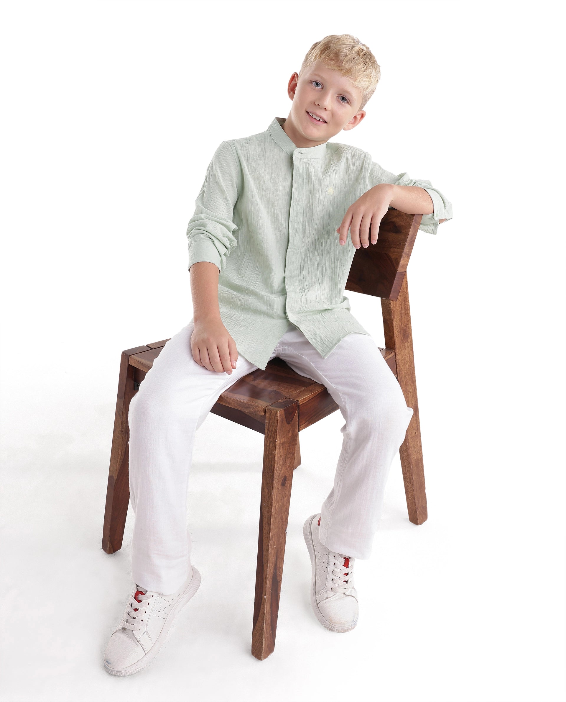 Rare Ones Kids Clin Green Cotton Fabric Button Closure Regular Fit Shirt