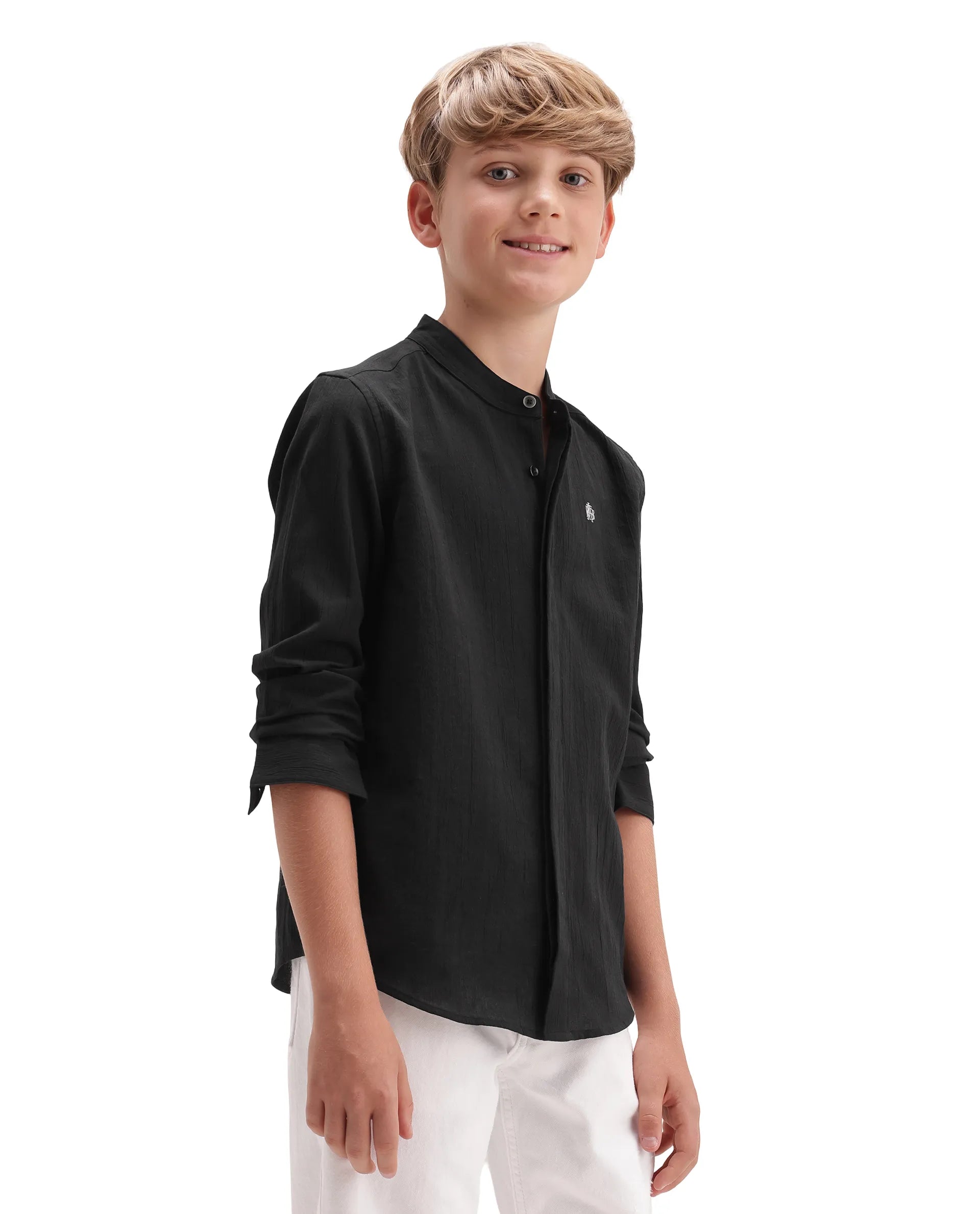 Rare Ones Kids Clin Black Cotton Fabric Button Closure Regular Fit Shirt