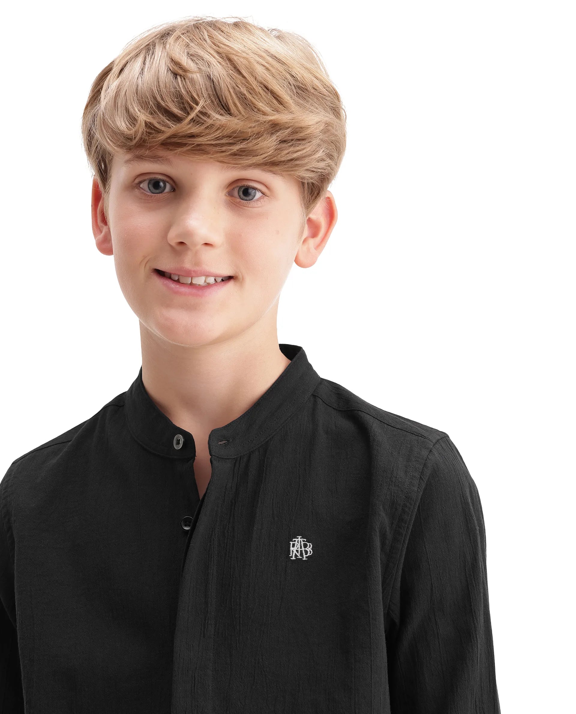 Rare Ones Kids Clin Black Cotton Fabric Button Closure Regular Fit Shirt