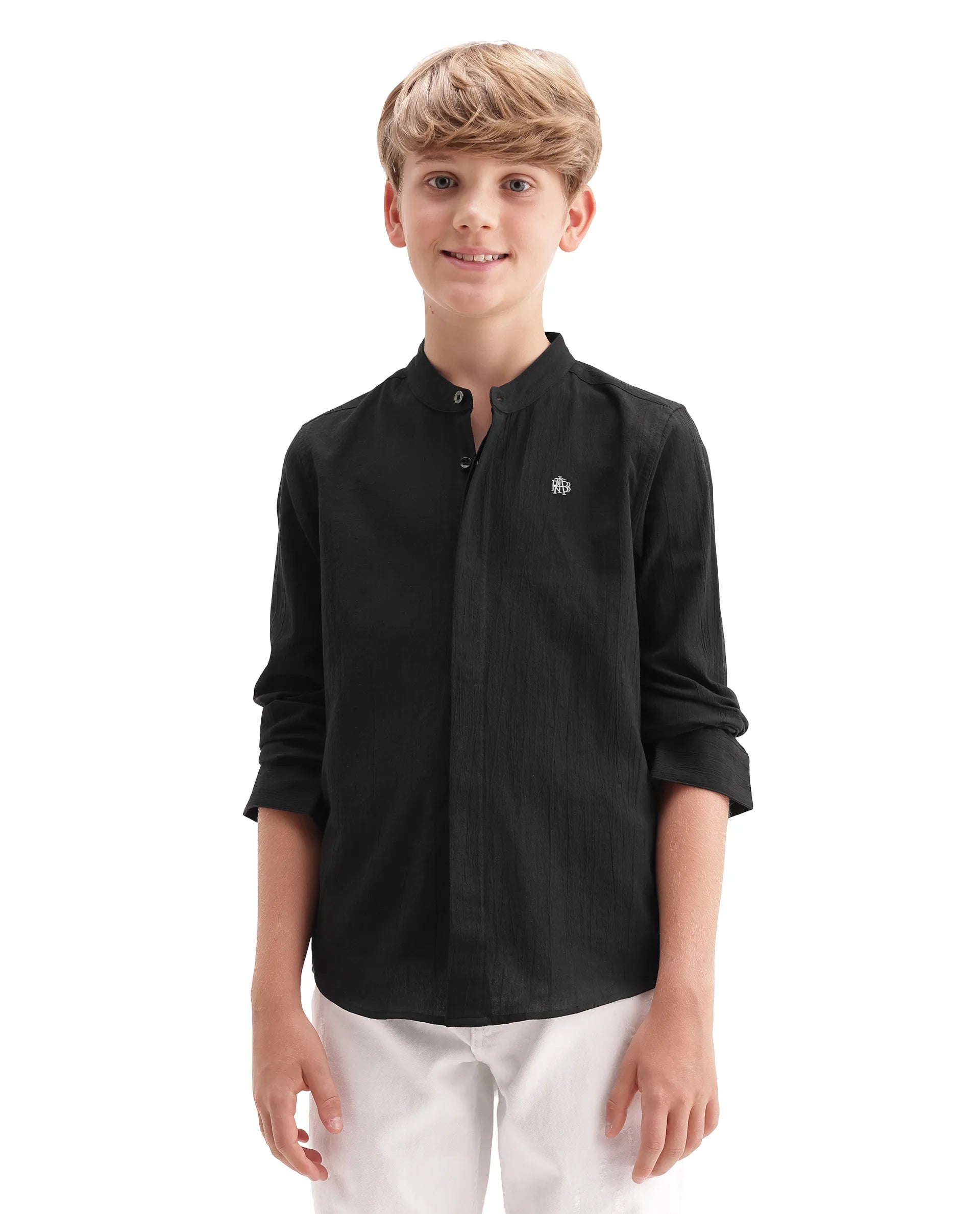 Rare Ones Kids Clin Black Cotton Fabric Button Closure Regular Fit Shirt