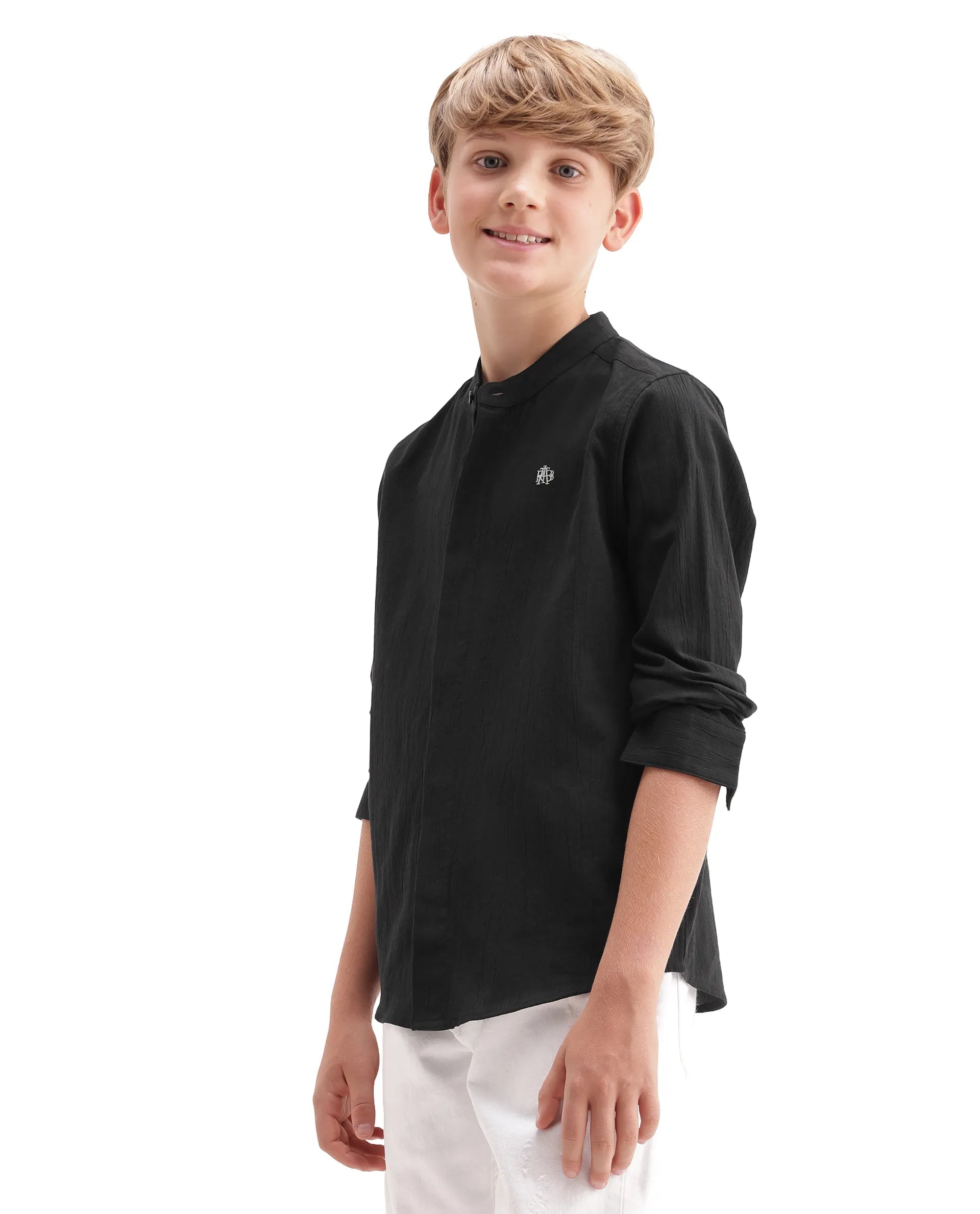 Rare Ones Kids Clin Black Cotton Fabric Button Closure Regular Fit Shirt