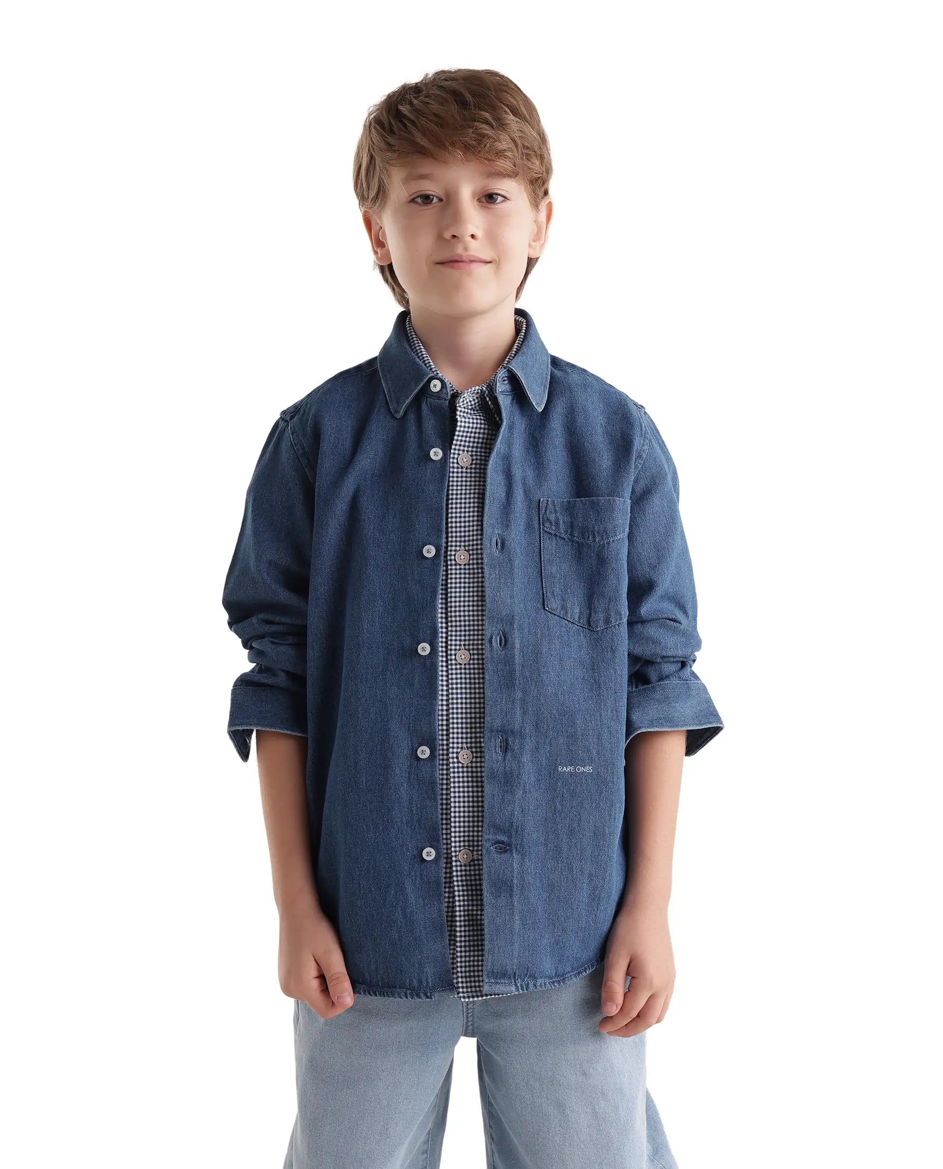 Rare Ones Kids Saiot Light Blue Cotton Blend Fabric Button Closure Regular Fit Shirt
