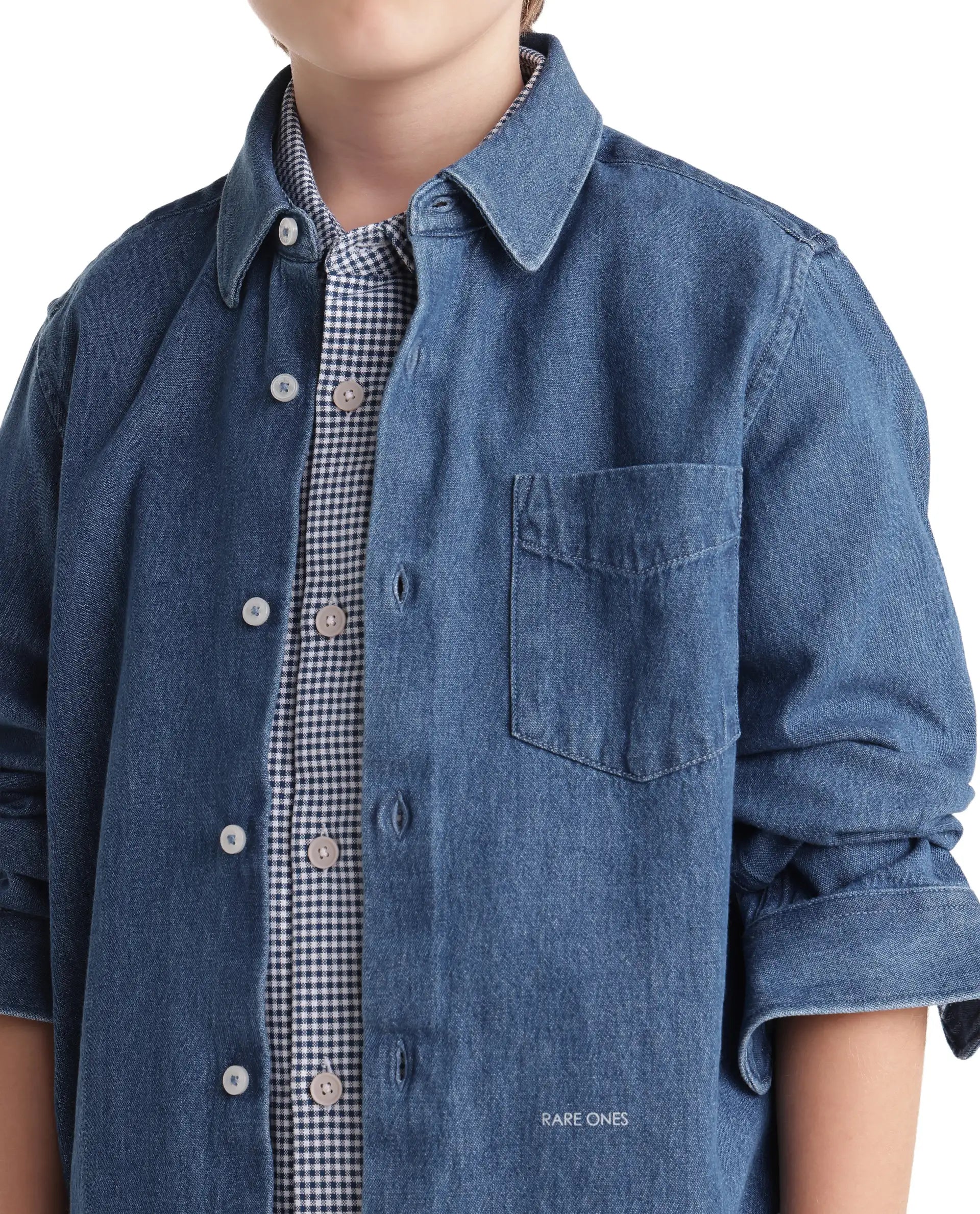 Rare Ones Kids Saiot Light Blue Cotton Blend Fabric Button Closure Regular Fit Shirt