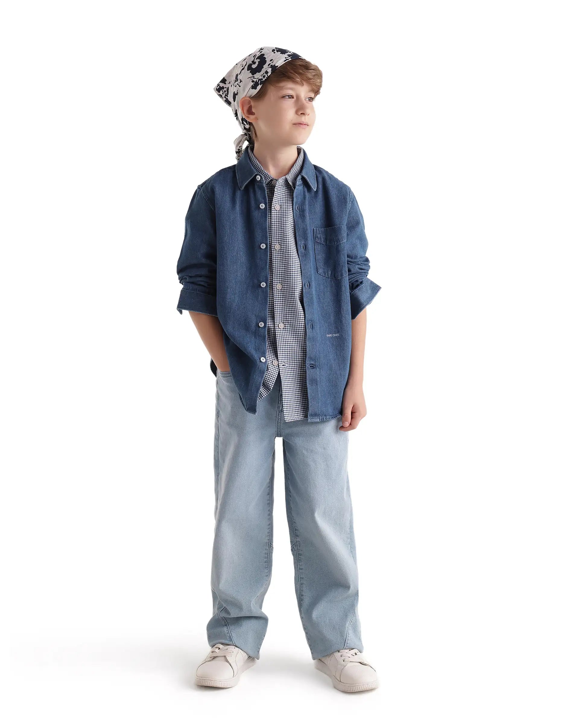 Rare Ones Kids Saiot Light Blue Cotton Blend Fabric Button Closure Regular Fit Shirt