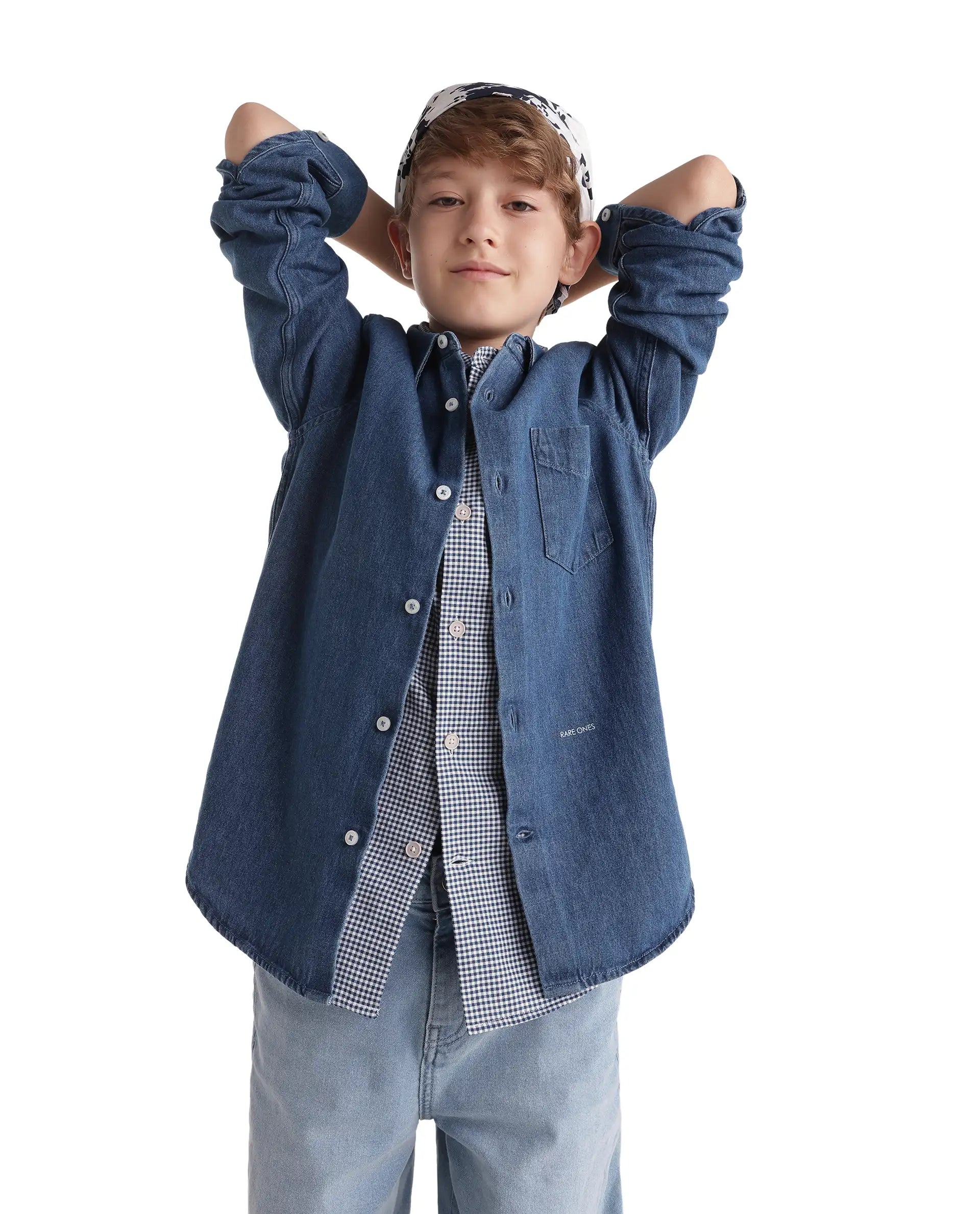 Rare Ones Kids Saiot Light Blue Cotton Blend Fabric Button Closure Regular Fit Shirt