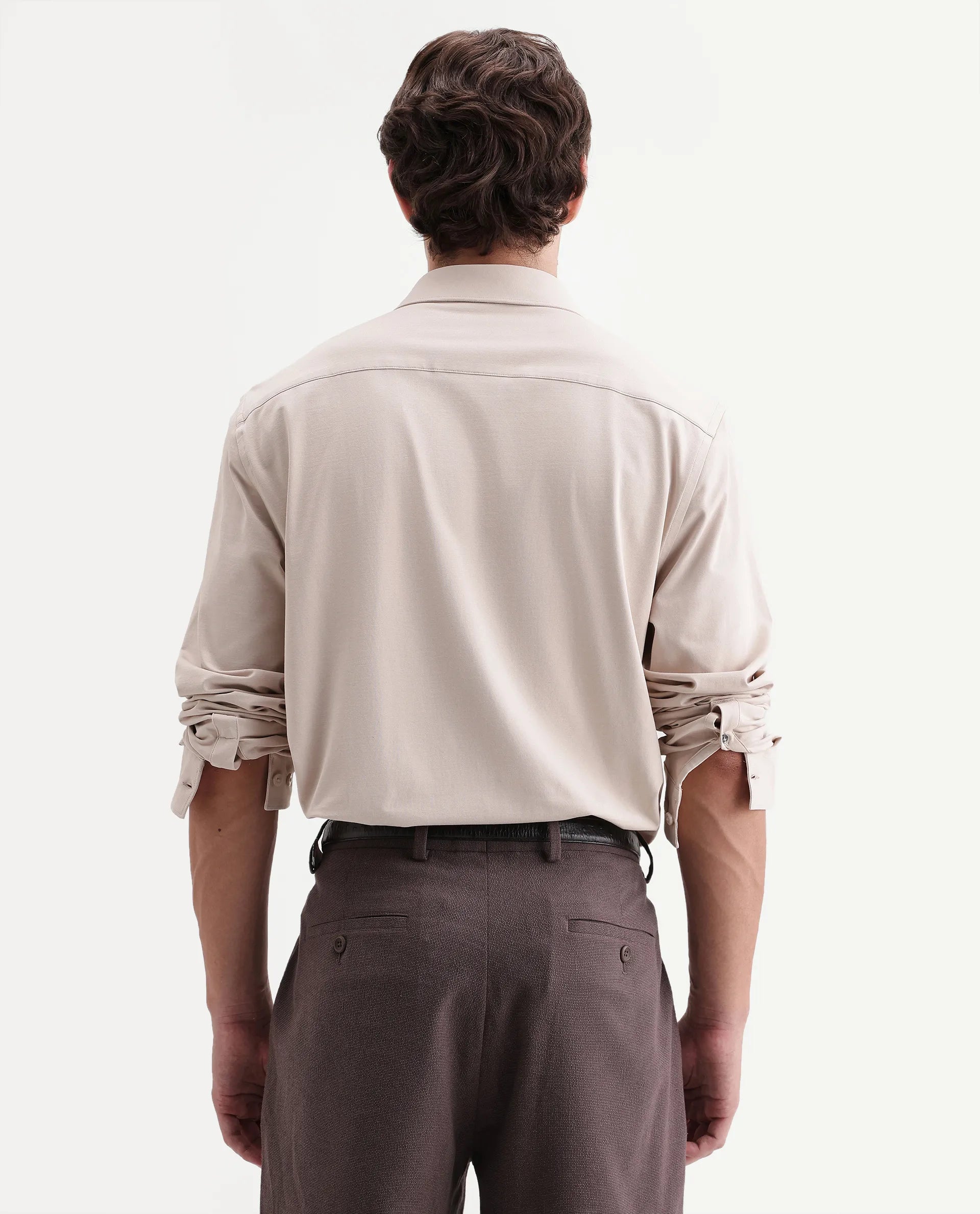 Rare Rabbit Men's Tour-Aw26 Beige Cotton Blend Spread Collar Regular Plain Shirt