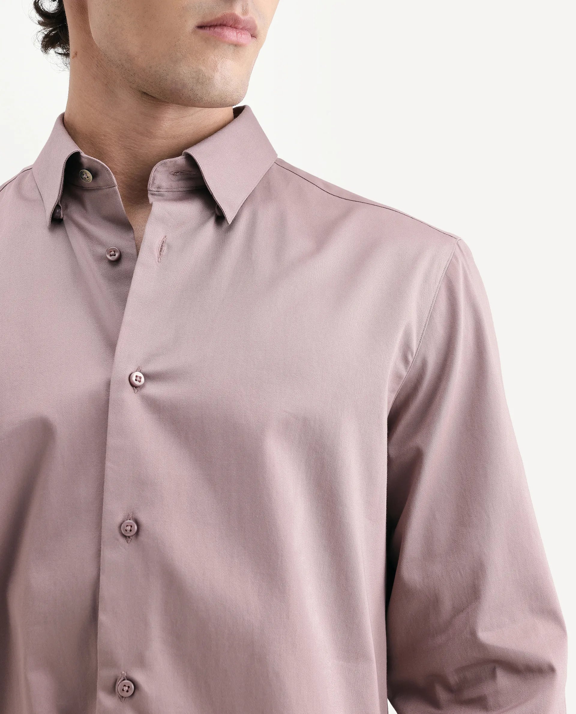 Rare Rabbit Men's Como-Aw26 Dusky Pink Cotton Blend Spread Collar Regular Plain Shirt