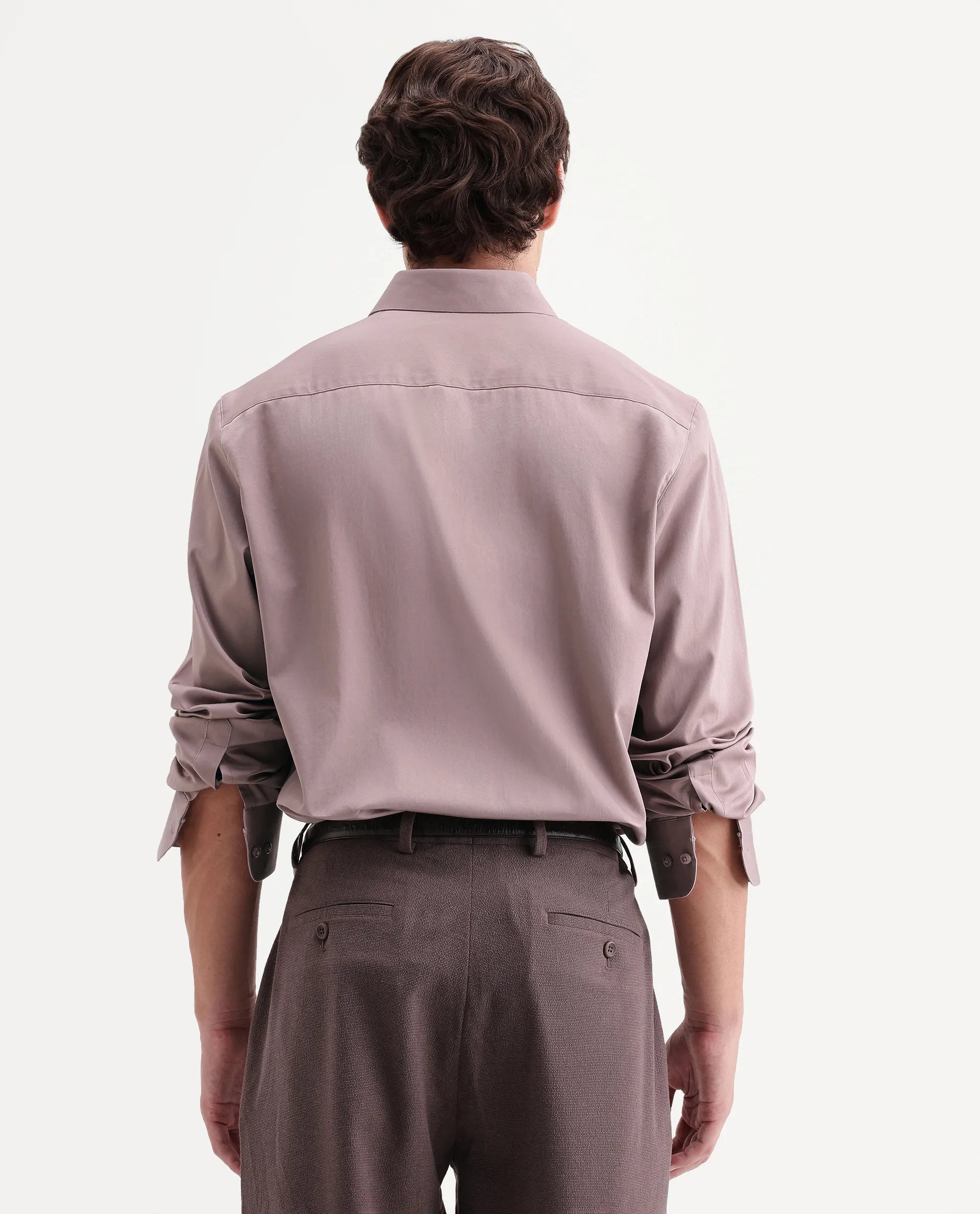 Rare Rabbit Men's Como-Aw26 Dusky Pink Cotton Blend Spread Collar Regular Plain Shirt
